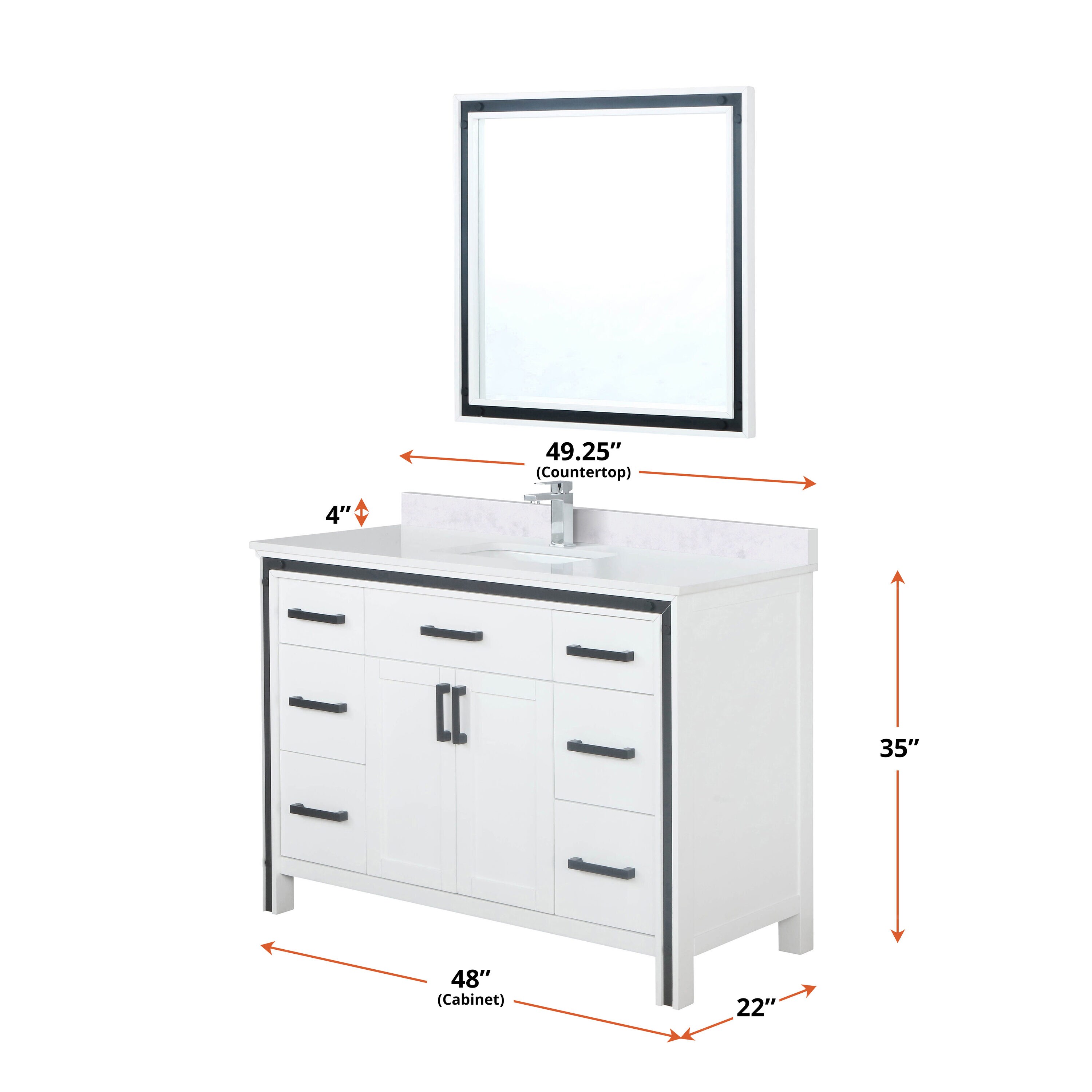 Ziva 48" White Cultured Marble Top Vanity with Mirror