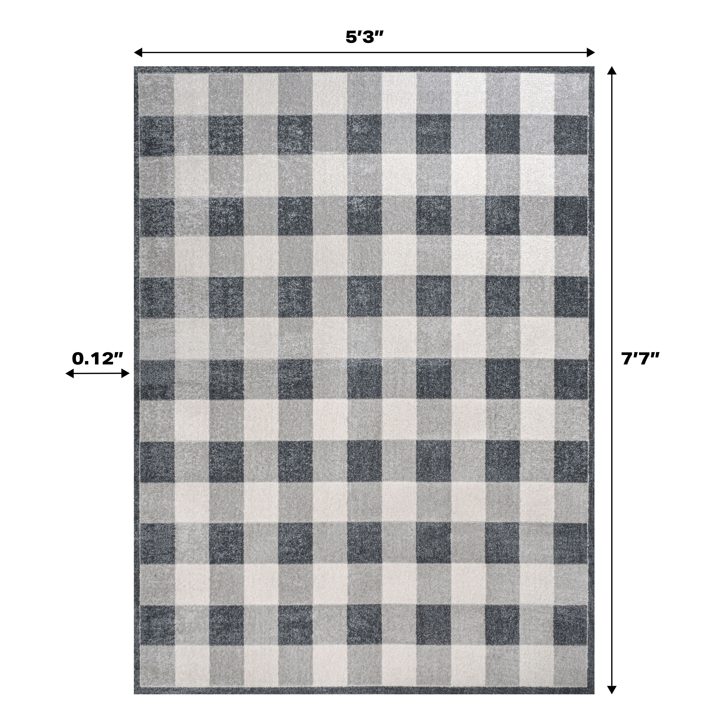 Gray Gradient Plaid Washable Synthetic Area Rug, 3 x 5
