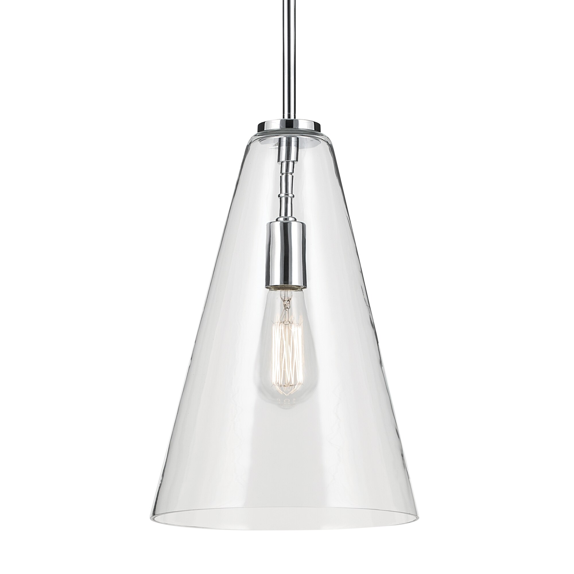Chrome and Clear Glass Cone Pendant Light with Adjustable Height