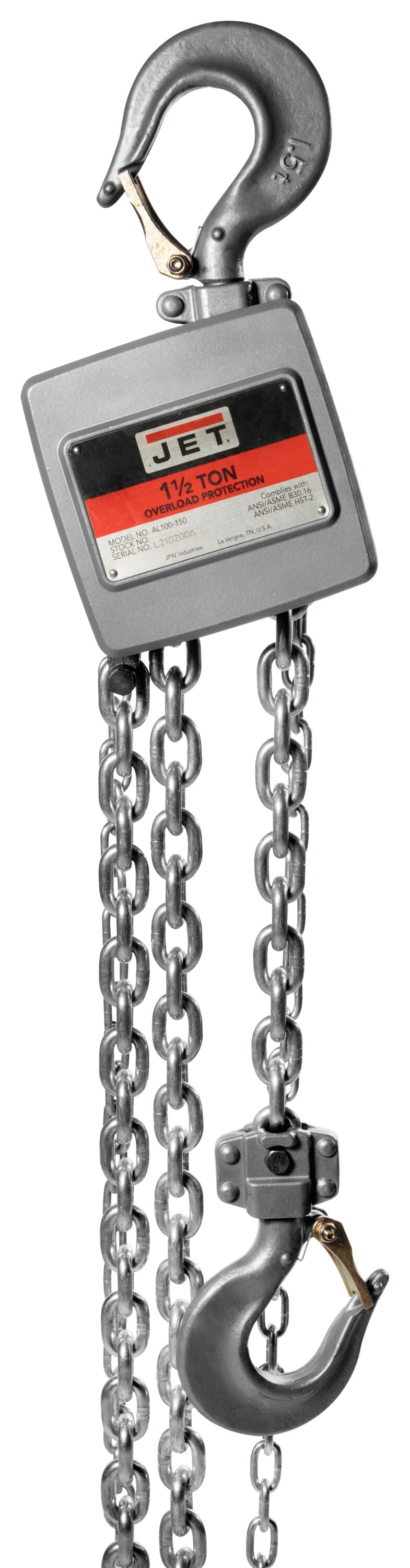 JET JT9-133123 1-1/2-ton Aluminum Hand Chain Hoist with 20-ft Of Lift Al100-150-20