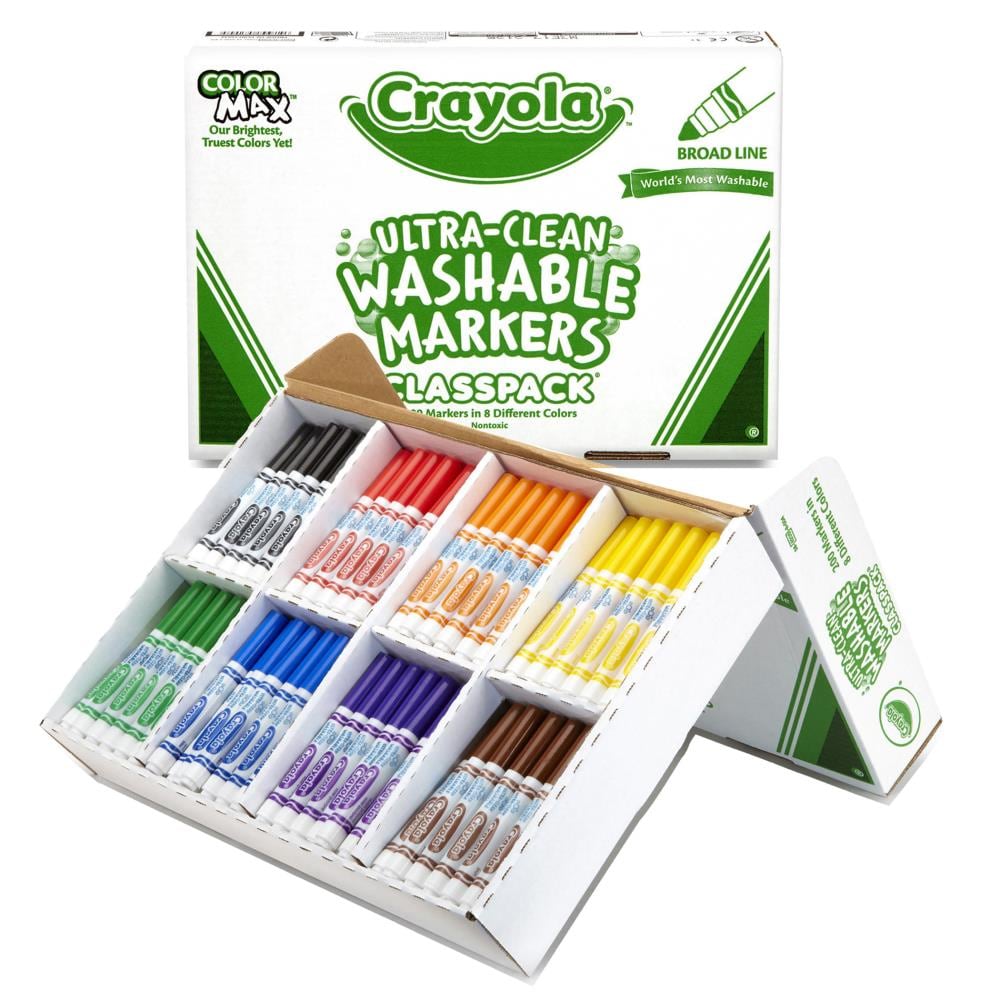 Crayola BIN588200 Ultra-Clean Washable Markers Classpack , Broad Line, 8 Colors, Pack of 200
