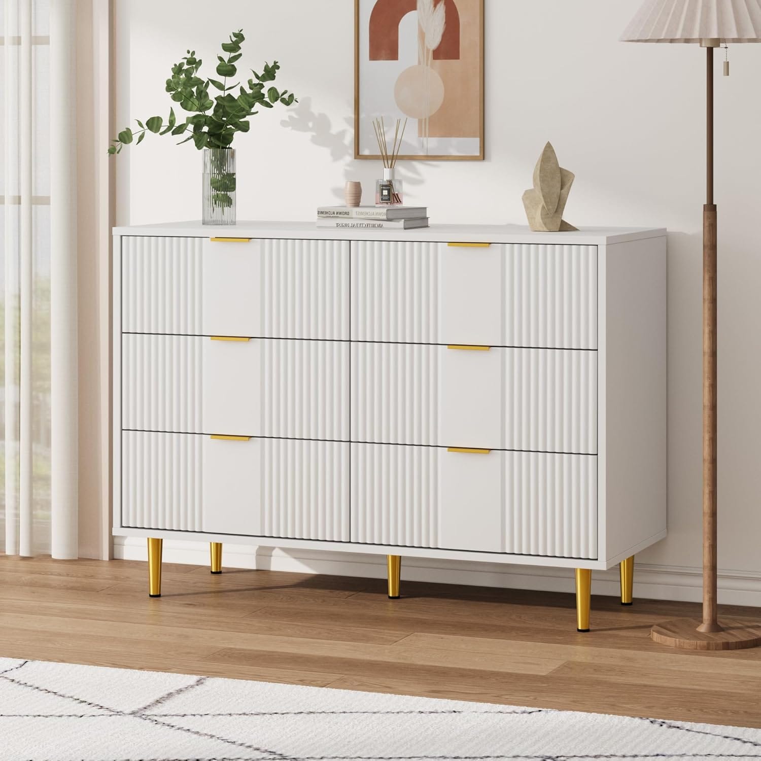 Garvee Fluted Dresser for Bedroom with 6 Drawers 39in Wide Modern Chest ...