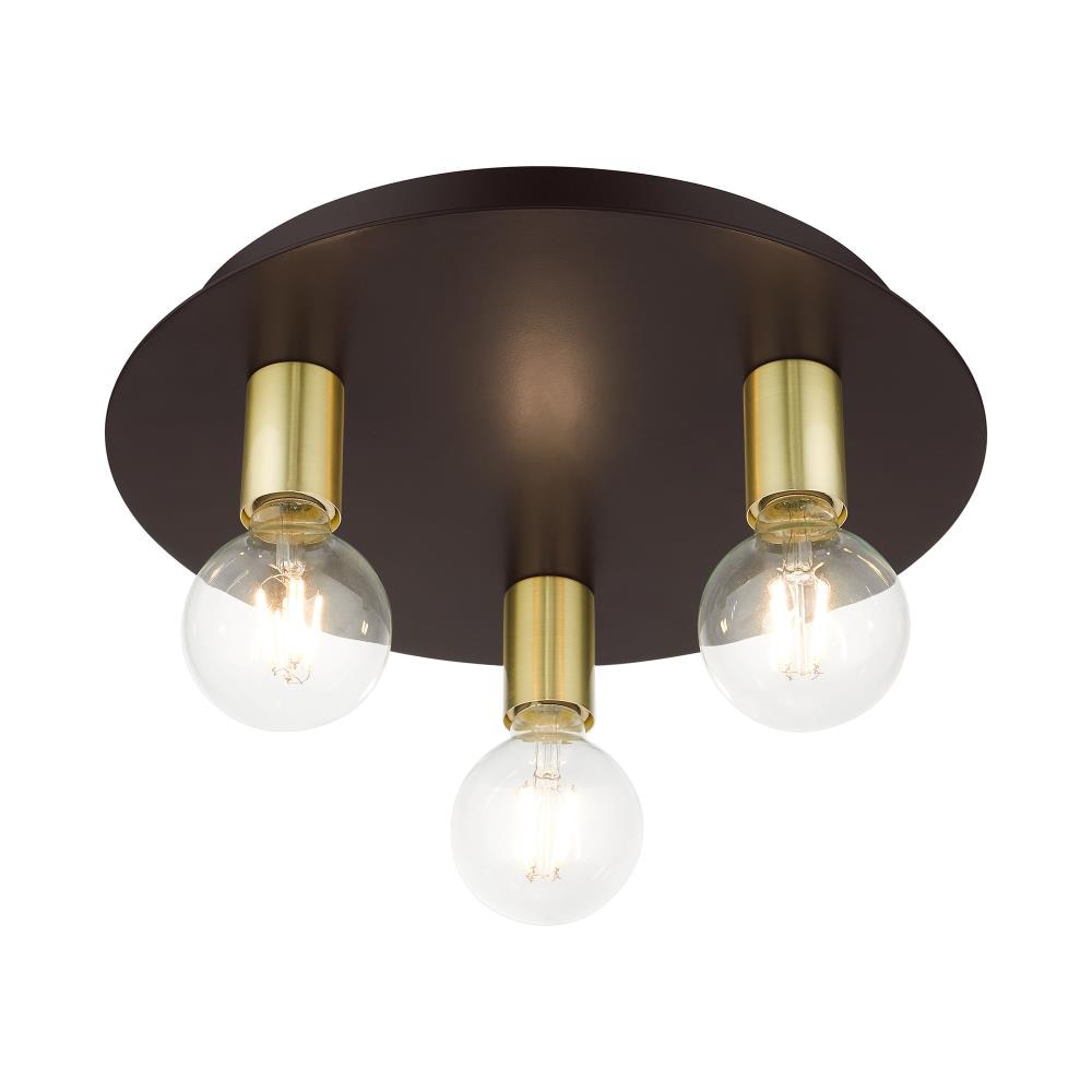 Hillview Satin Brass and Bronze 3-Light Flush Mount Ceiling Fixture