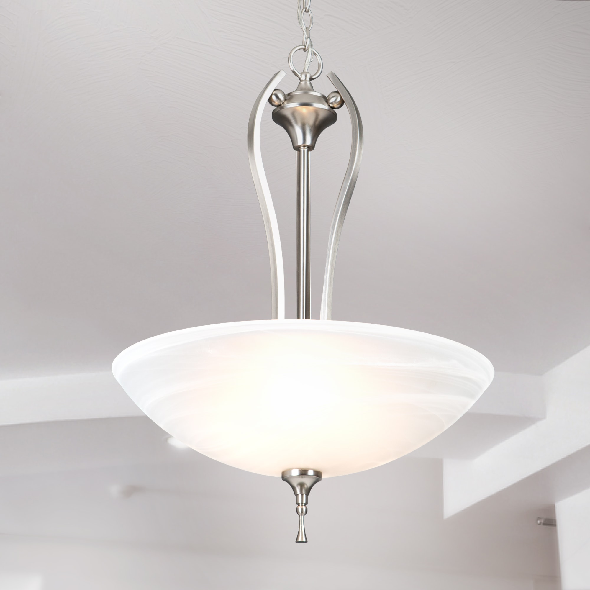 Glacier Point Satin Nickel 3-Light Pendant with Ivory Cloud Glass