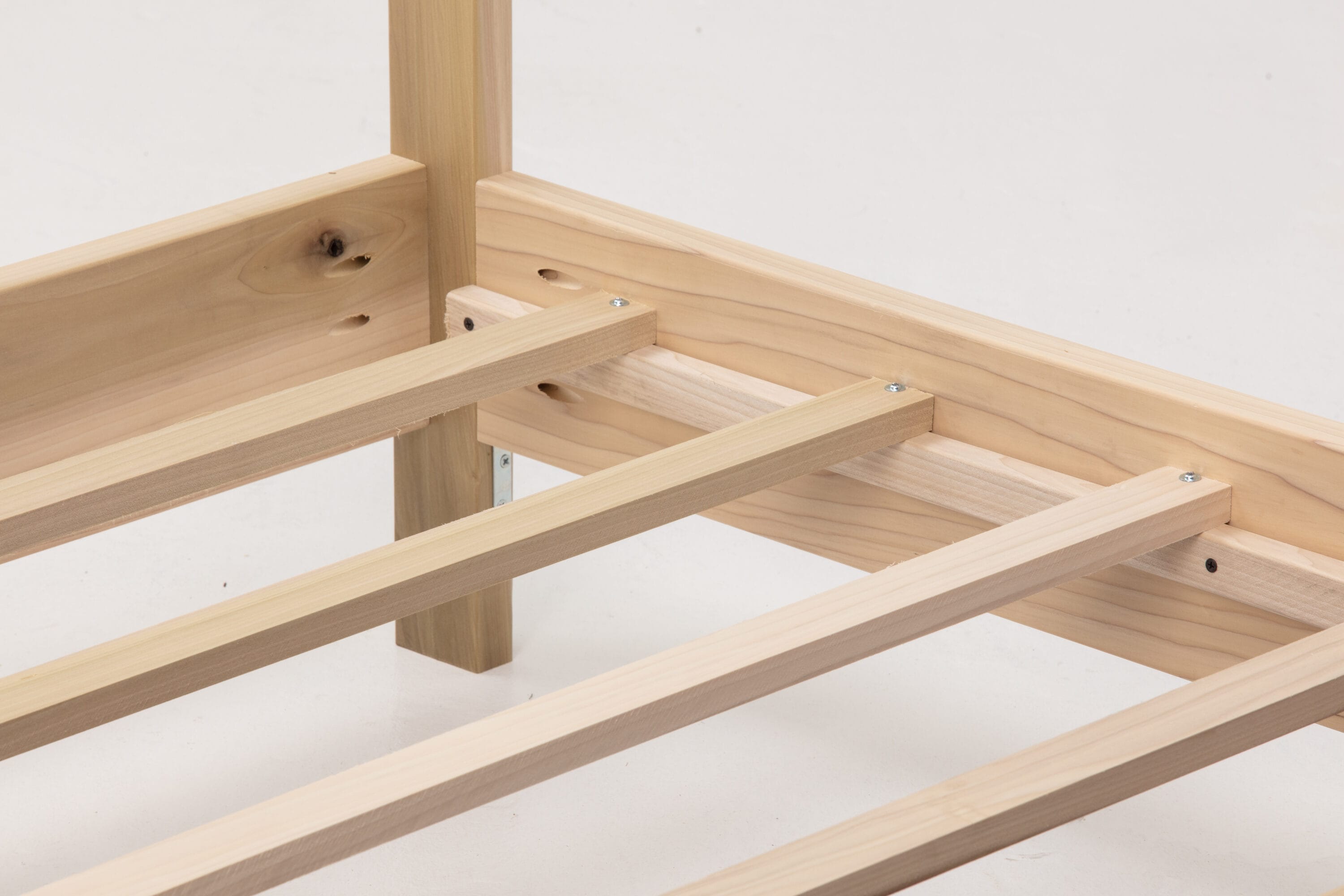 Natural Wood Twin Canopy Bed with Raised Platform