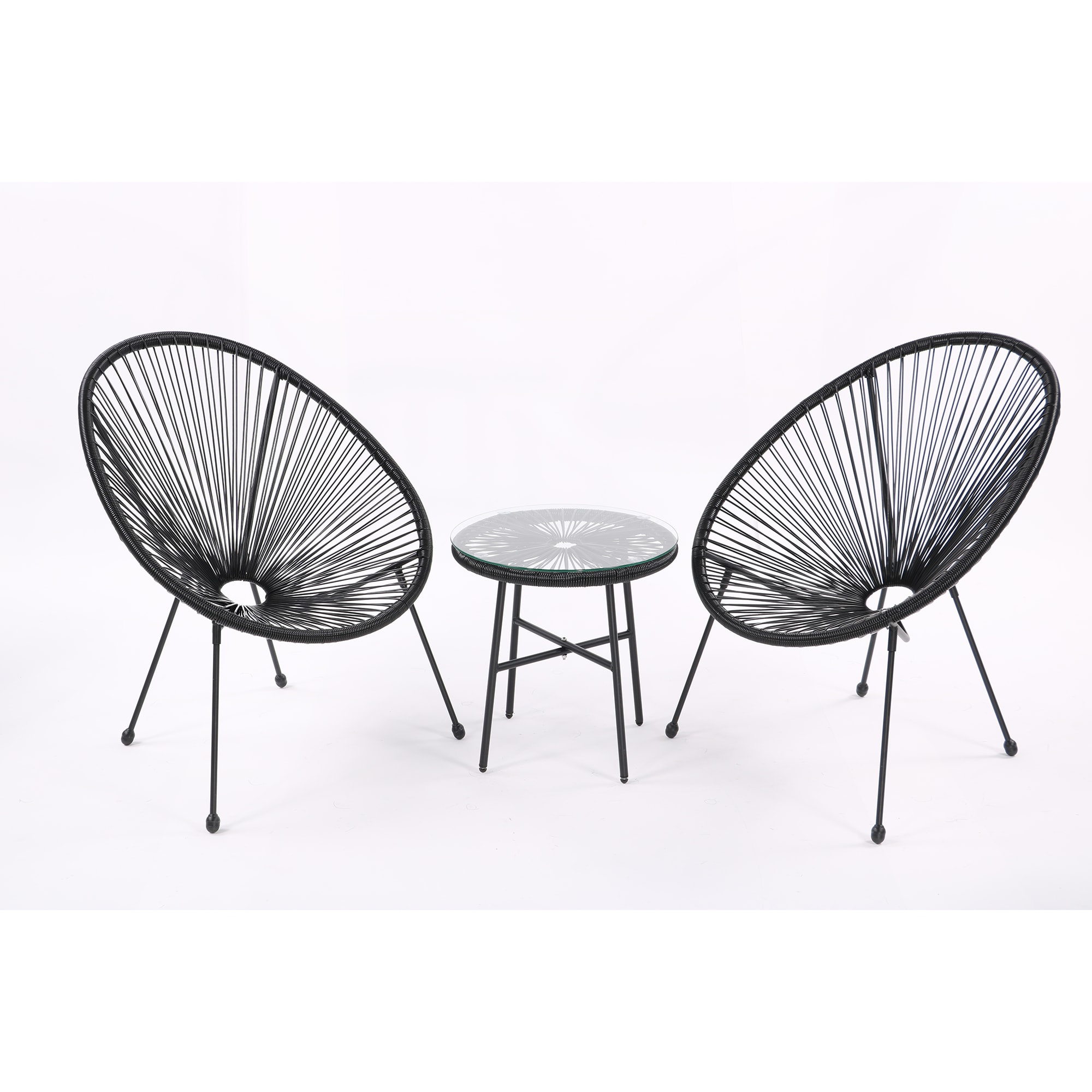 CASAINC WF-HW51579 Patio Bistro Conversation Set Set of 2 Rattan Black Metal Frame Stationary Conversation Chair with Solid Seat