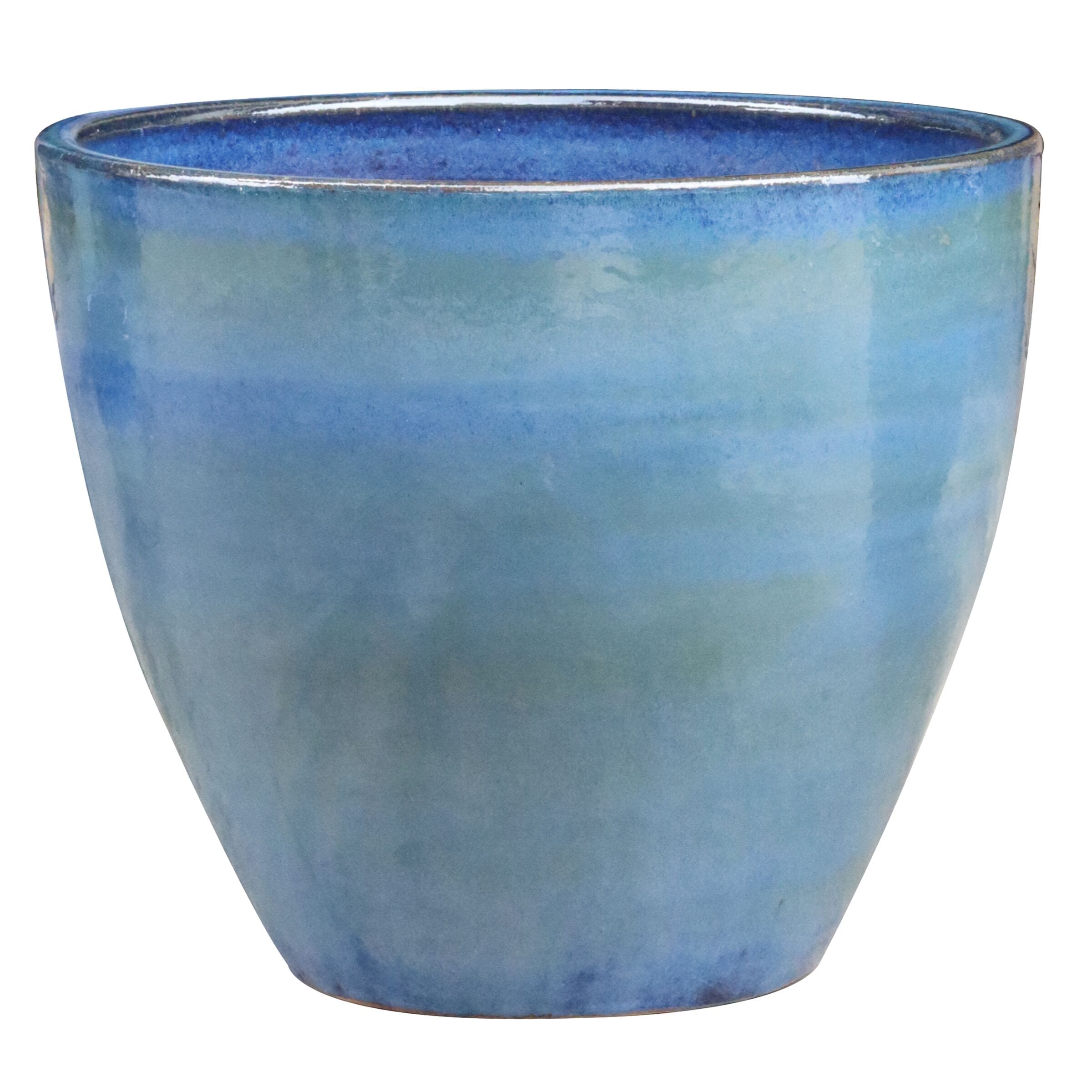 allen + roth GO2025-17 Round 15.5-in W Extra Large Blue Glazed ceramic Indoor/Outdoor Planter with Drainage Holes