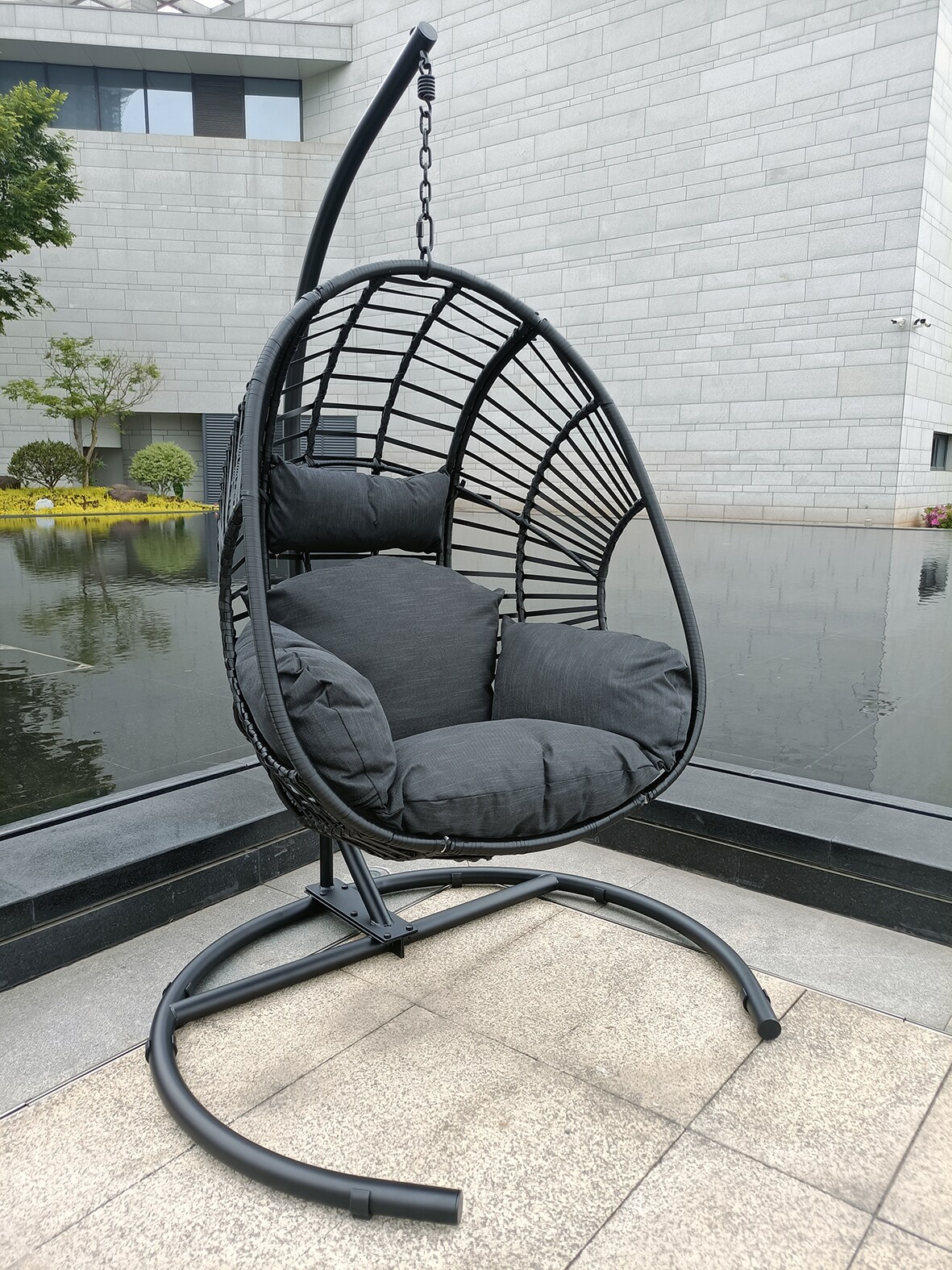 Gaierptone B230506-4 Hammocks/Egg Chair Gray Quilted Hammock with Stand