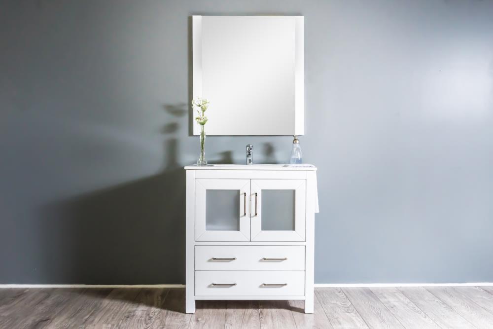 C.L.L Collections NP-30-C-MB-WH Newport 30-in White Single Sink Bathroom Vanity with White Ceramic Top (Mirror and Faucet Included)