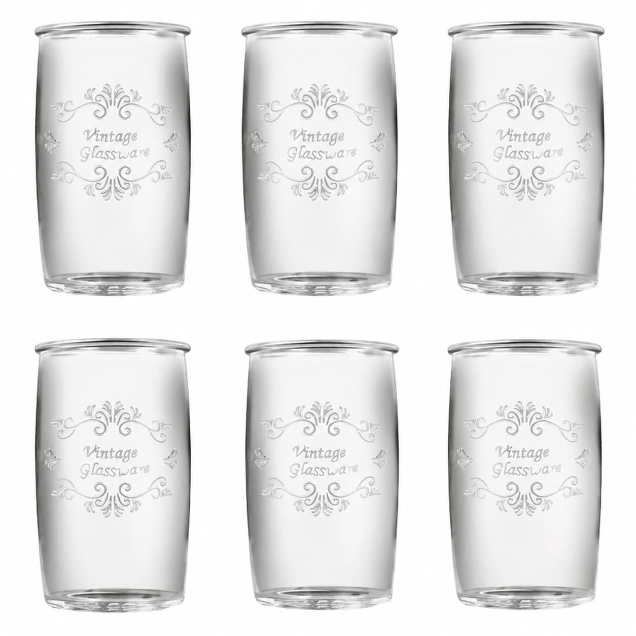 Aoibox  Vintage 20 oz Clear Glassware Set of 6 for Drinks and Cocktails Embossed Artisan Glassware Collection