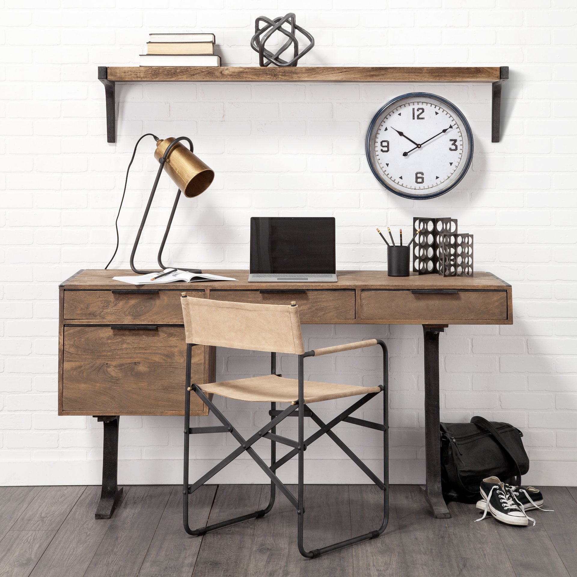 Dion Large Brown Wood and Iron Wall Shelf