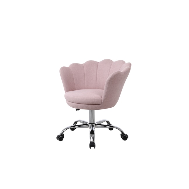 Pouuin Pink Office Chair Pink Seat Cushion and Silver Metal Frame