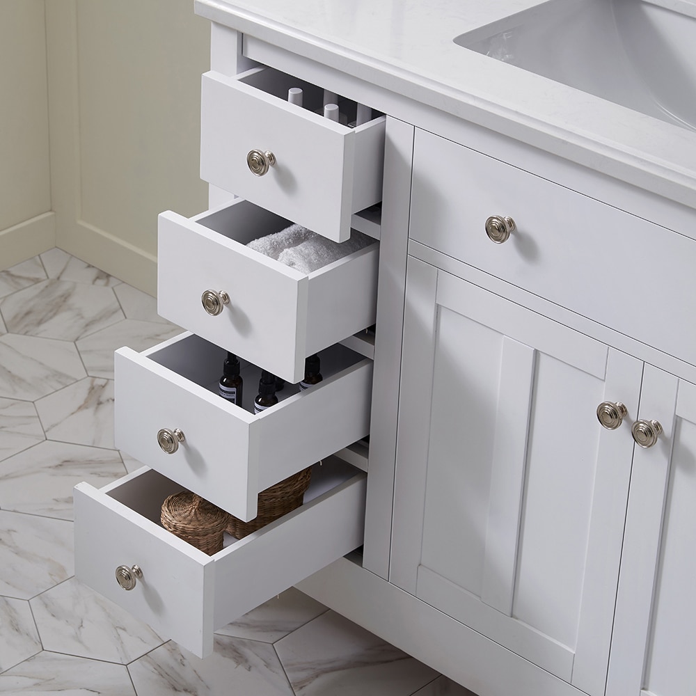 Newcastle 42" White Wood Bathroom Vanity with Marble Countertop