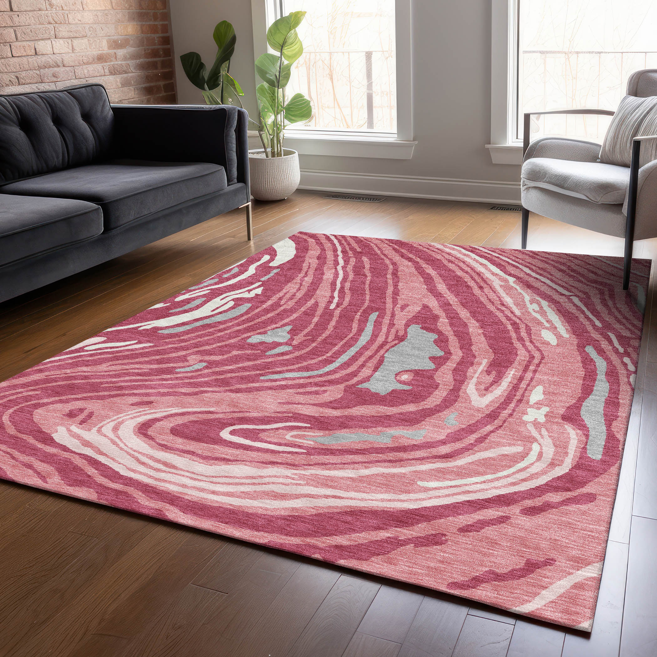 Addison Rugs ACN1051BL3X5 Chantille ACN1051BL 3 x 5 (ft) Polyester Blush Rectangular Indoor/Outdoor Geometric Machine washable Area rug