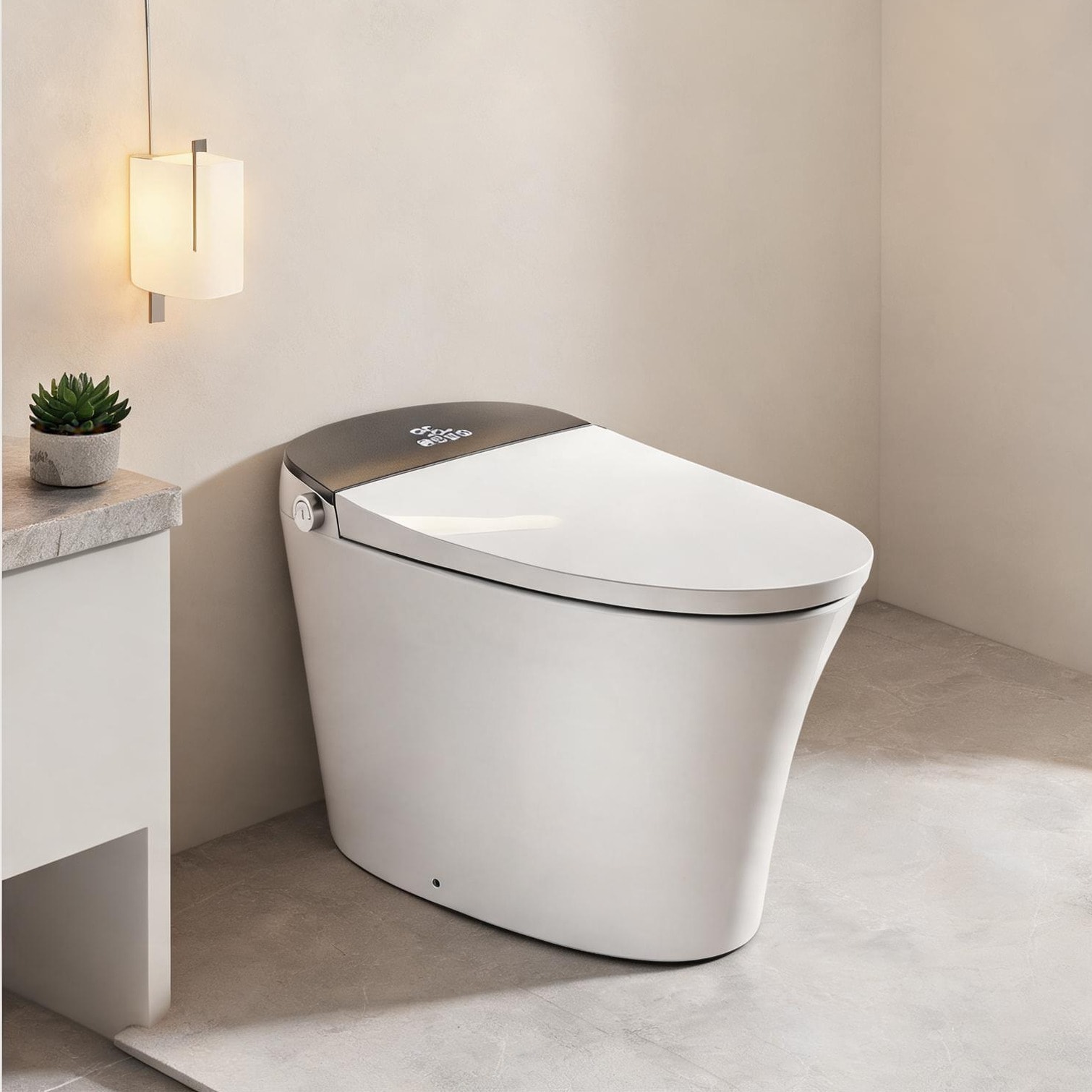 SunJet - Classic White Ceramic Smart Toilet with Integrated Bidet Heated Seat Auto Flush for Mode...