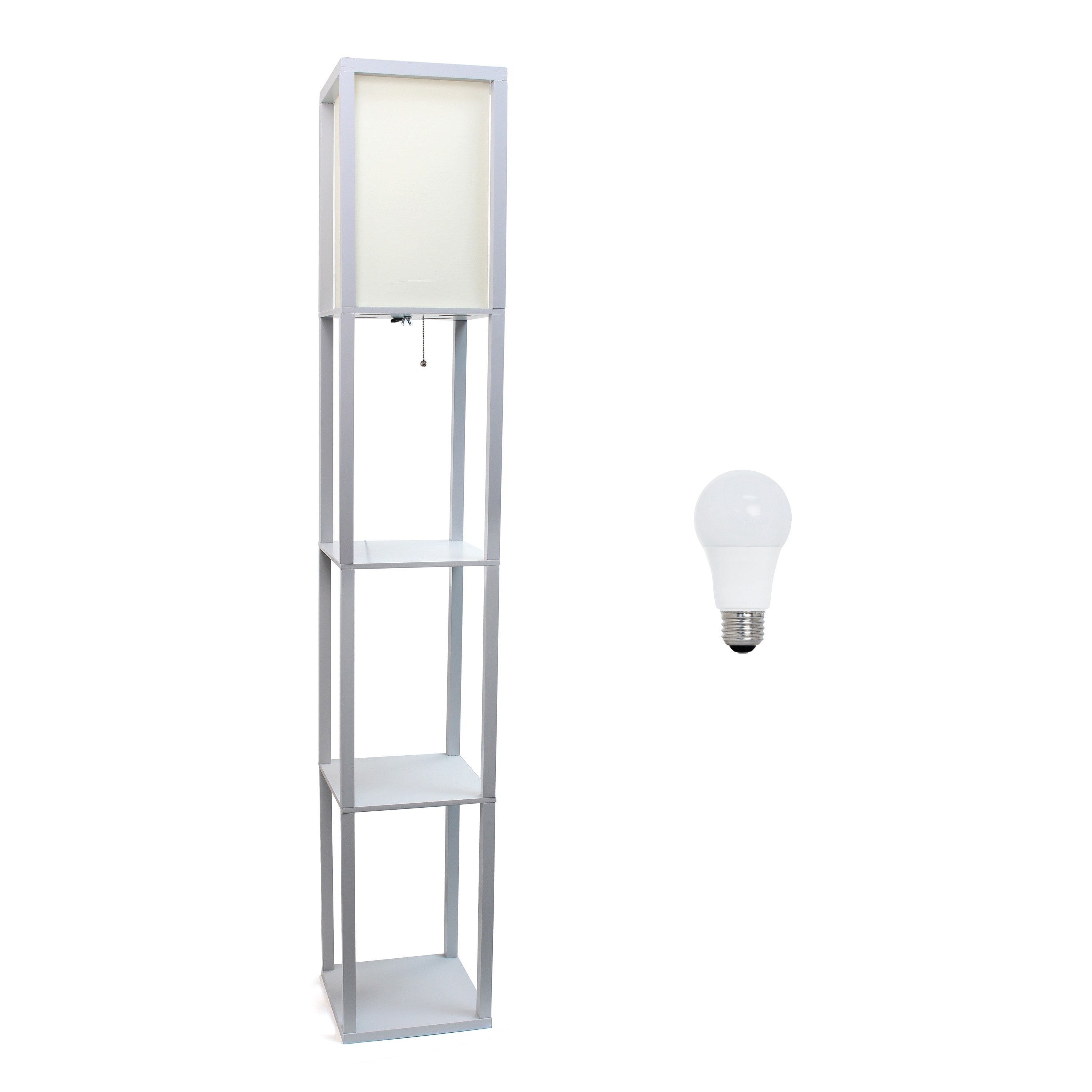 Classix 62.5" Gray Floor Lamp with White Linen Shade and Shelves