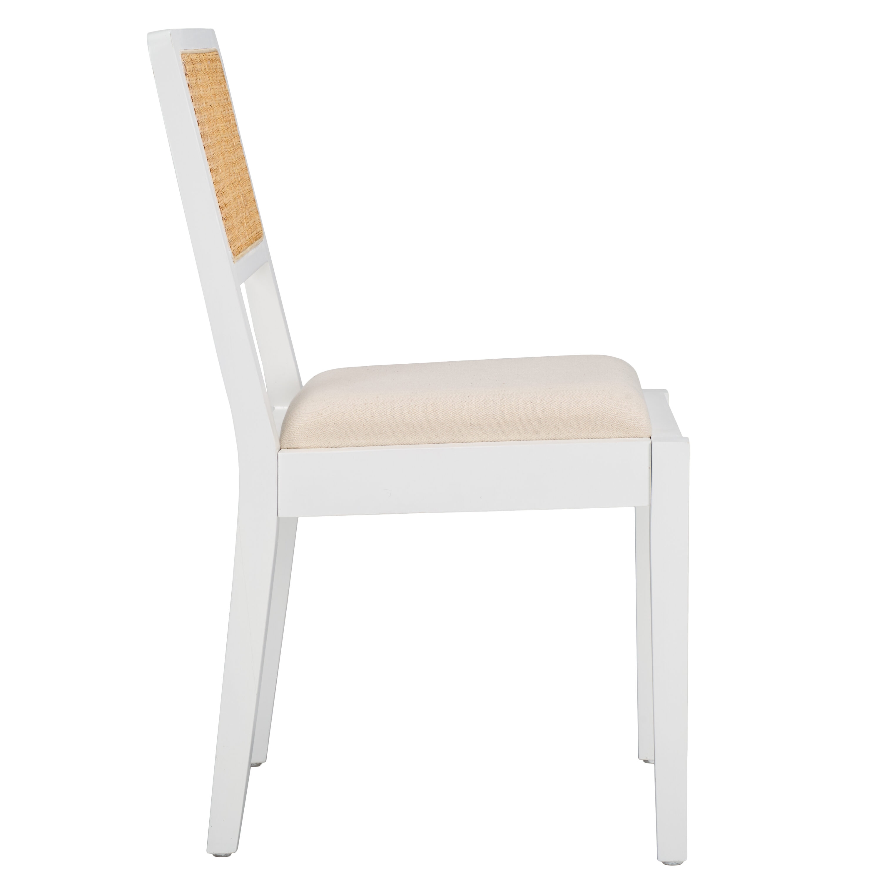 Suzetta White and Natural Pine Wood Side Chair with Rattan Backrest