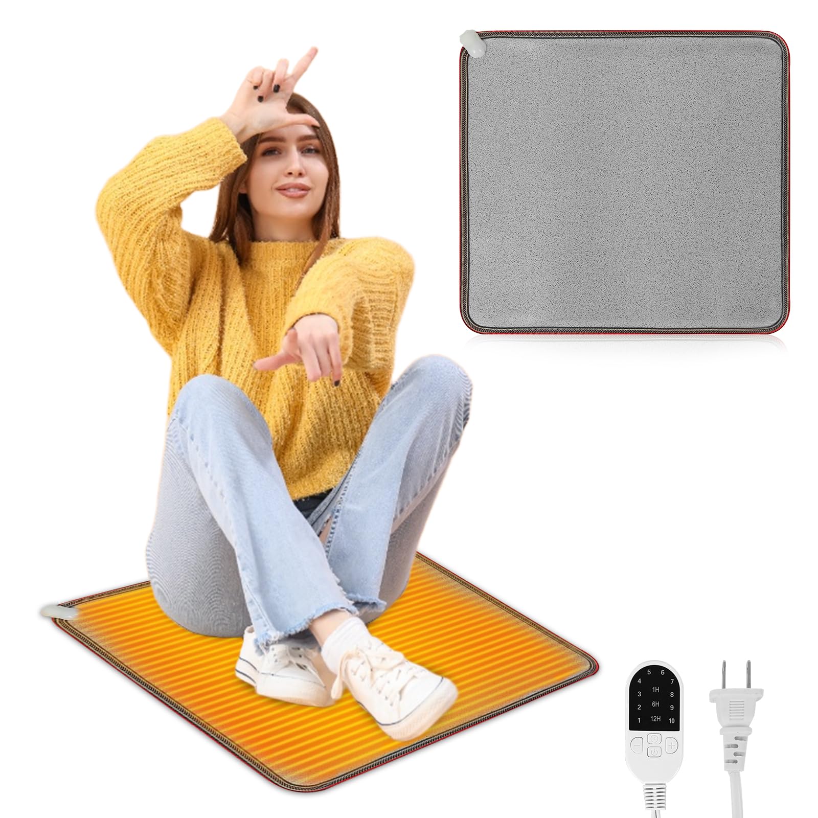 CYIKE  PVC 110V Heated Floor Mat Heater for Foot Warmer Under Desk 22 x 20 Inch Electric Heating Pad Energy Saving Carpet Pad Indoor Floor Heated