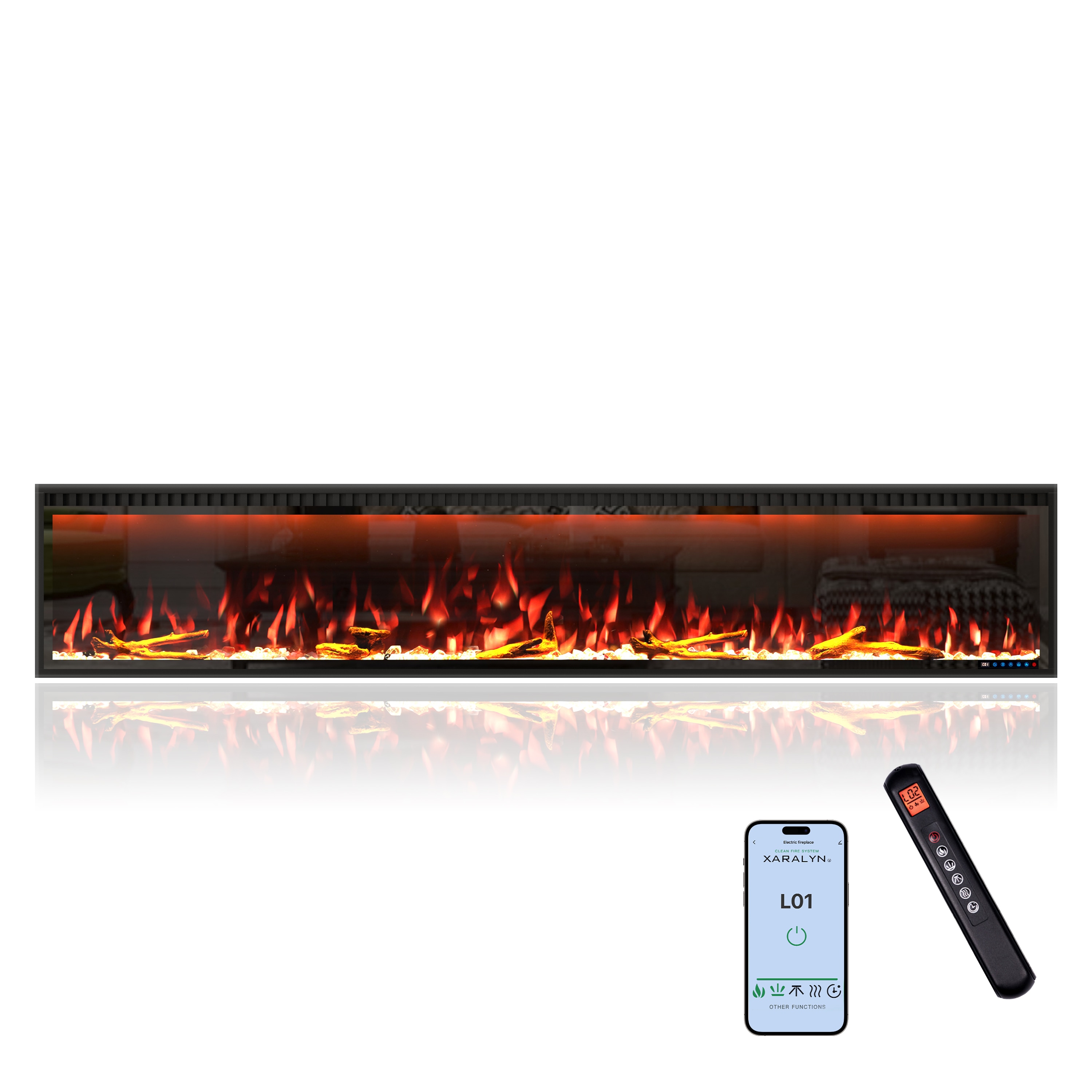 Mondawe MO-WE89440 88-Inches W Black Wall mount Fan-forced Wall-mount Electric Fireplace with Remote Control Included