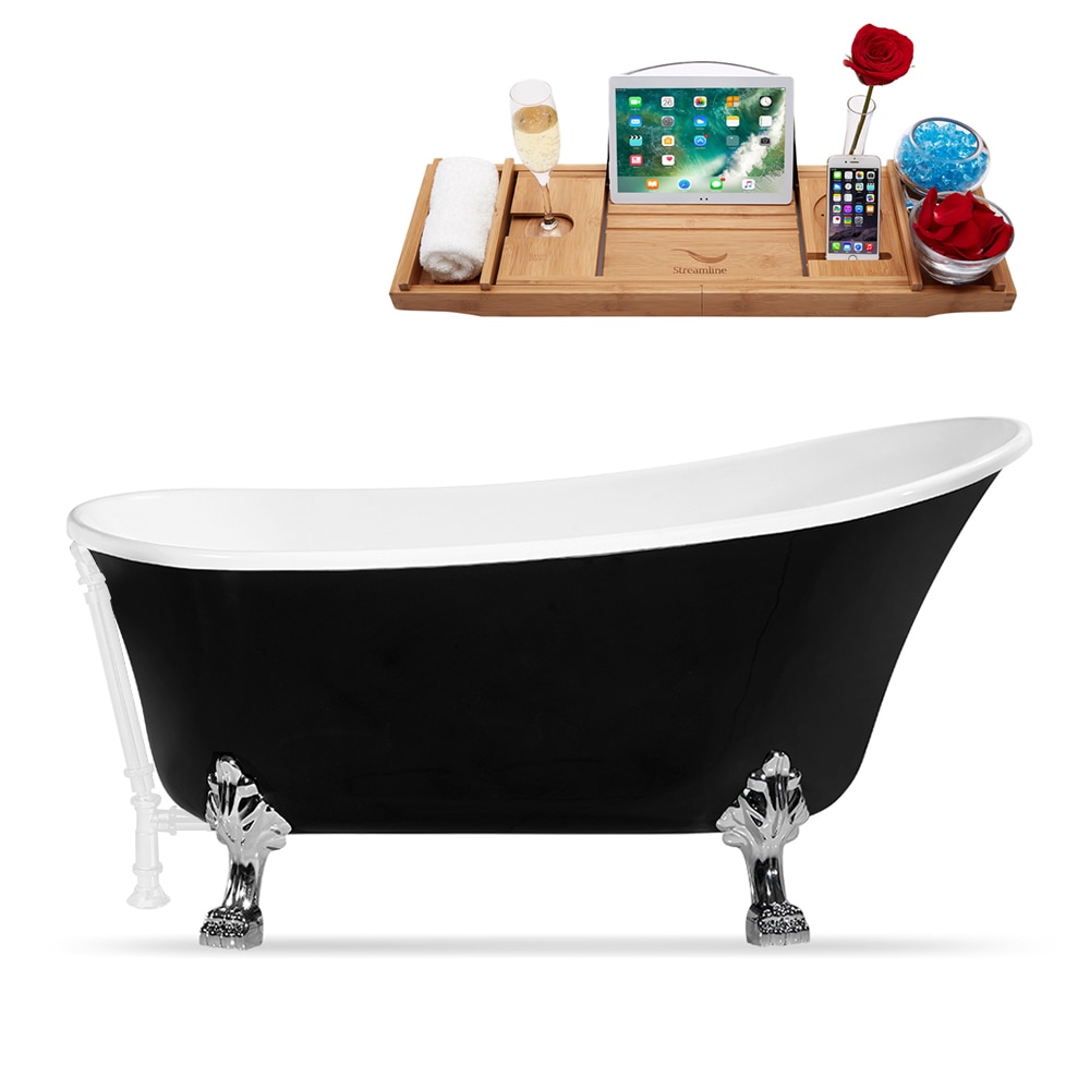 Streamline N344CH-WH 27.6-in x 59.1-in Glossy Black Acrylic Oval Clawfoot Soaking bathtub with Drain ( Reversible Drain )