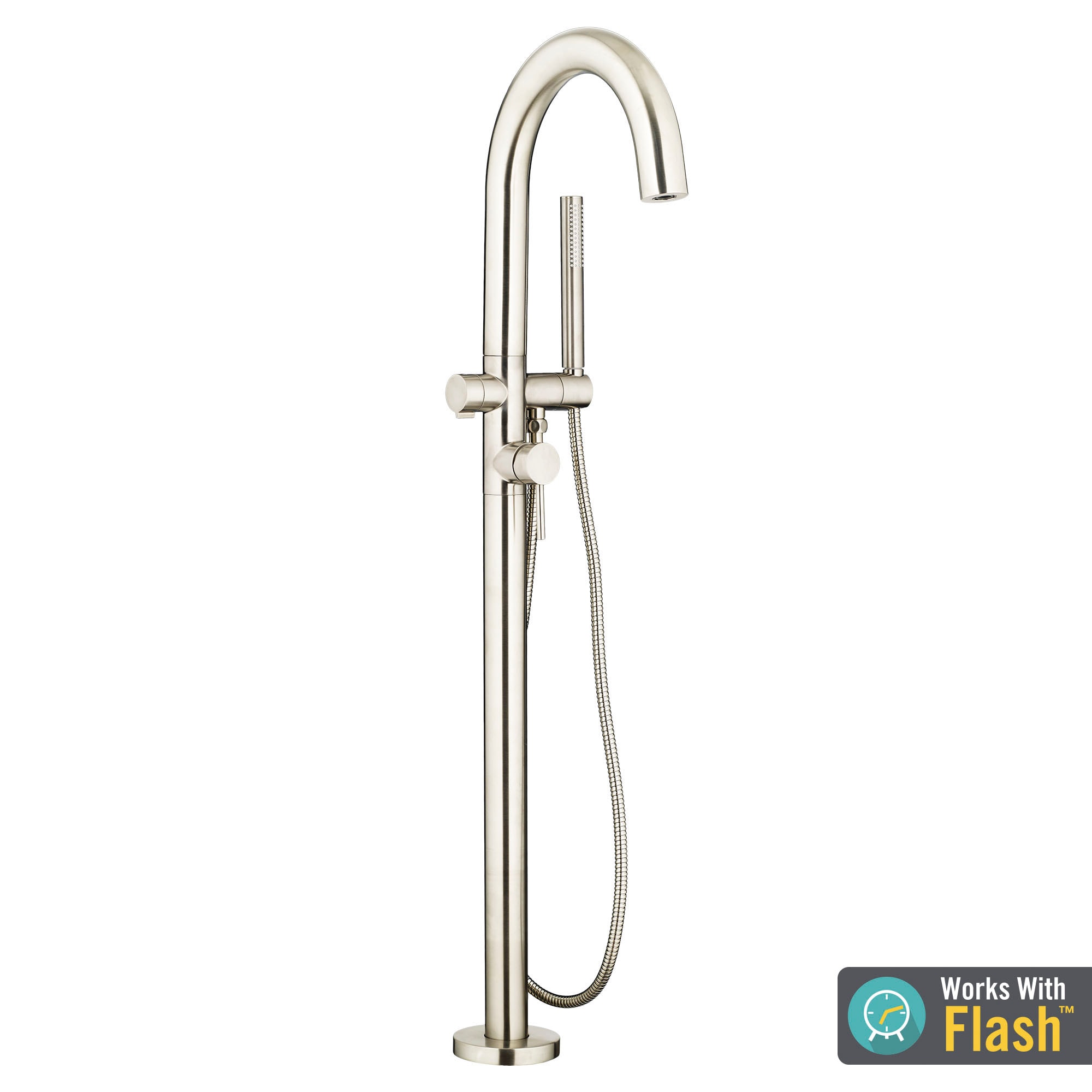 American Standard T064951.295 Contemporary Brushed Nickel 1-handle Freestanding High-arc Bathtub Faucet with Hand Shower