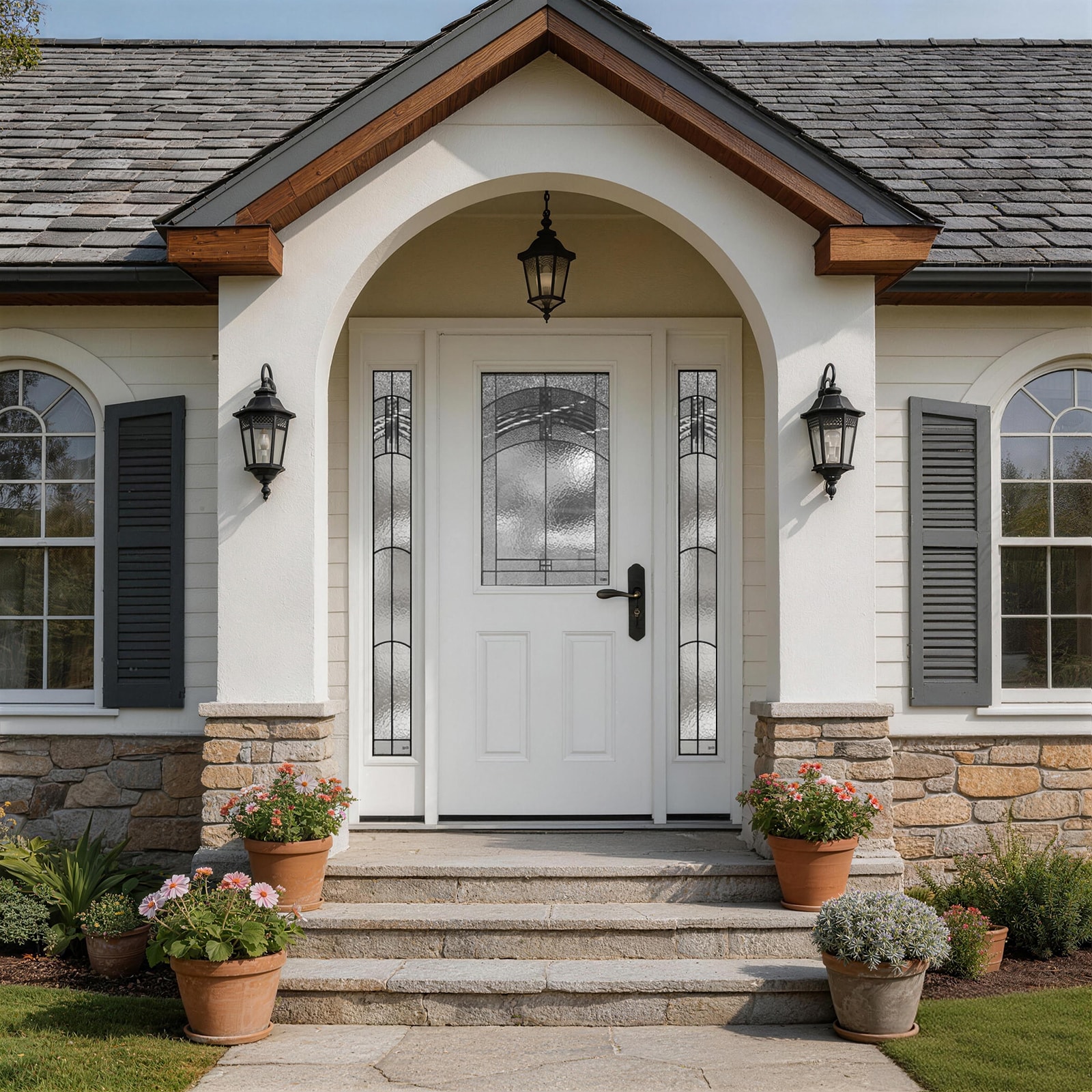 Wooakway 60-in x 80-in Fiberglass Knock-Down Exterior Door with Two ...