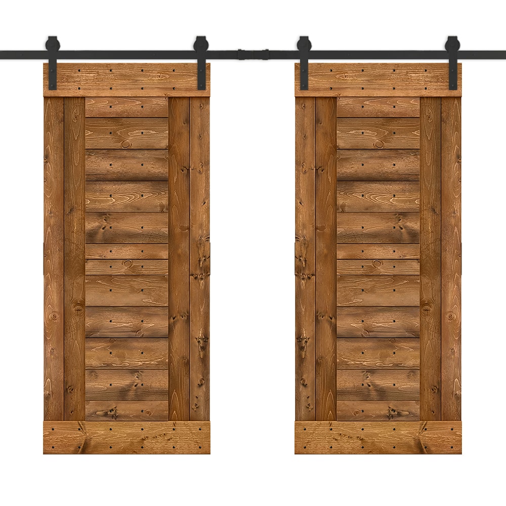 CALHOME MK-72(2+N3-30BT(2+CN 60-in x 84-in Walnut Pine Wood Solid core Double Barn Door (Hardware Included)