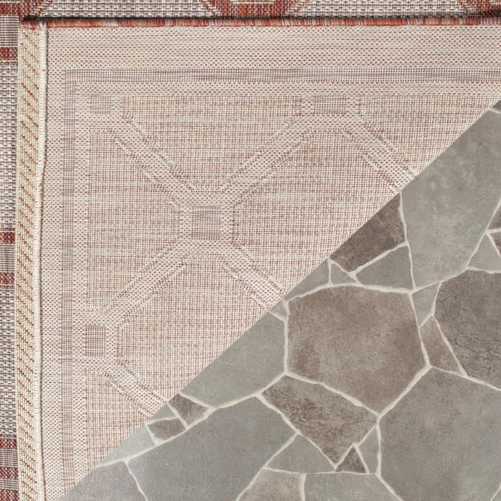 Elegant Red & Beige Rectangular Easy-Care Outdoor Rug