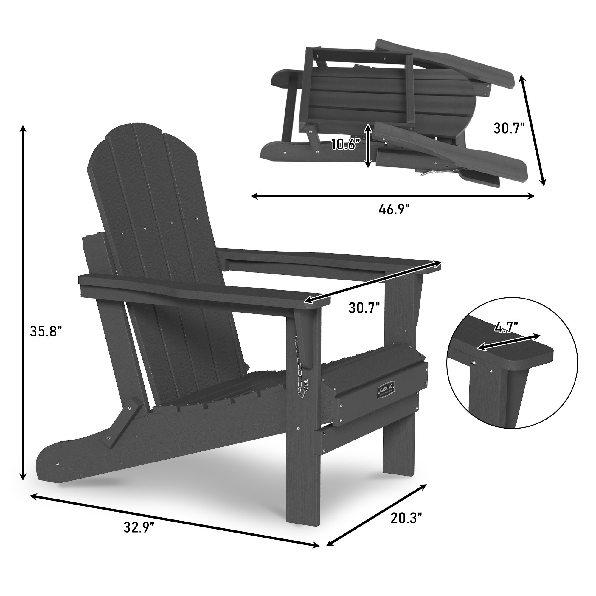 CASAINC Adirondack Chair Gray Polyethylene Frame Stationary Adirondack