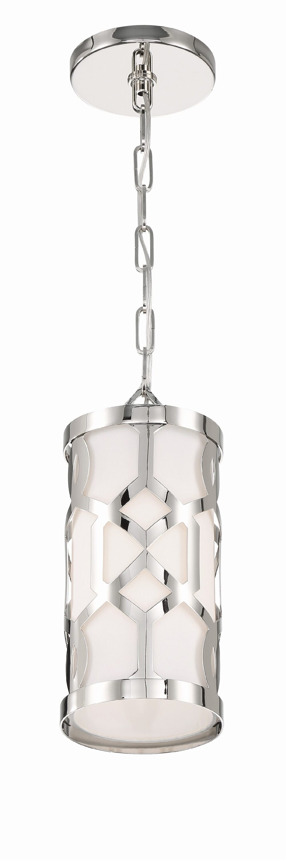 Polished Nickel Mini Drum Pendant with White Silk Shade