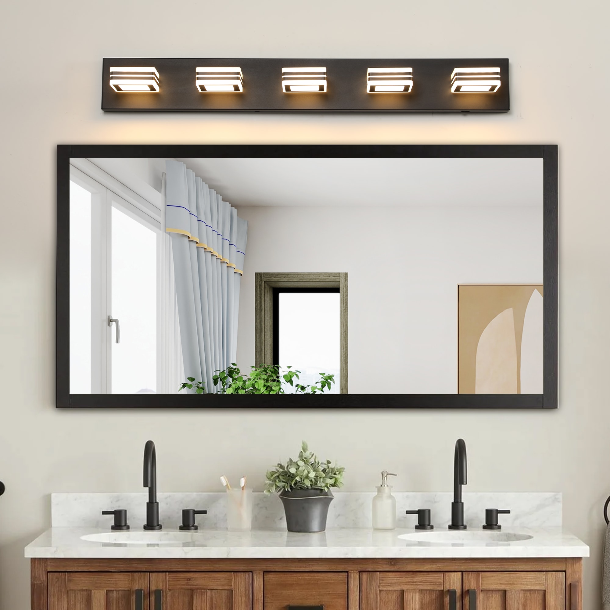 Tatayosi 34 inches Modern 5-Light LED Vanity Light - Sleek Bathroom Wall Fixture Iron Acrylic Dimmable Energy-Efficient Ideal for Mirror Lighting