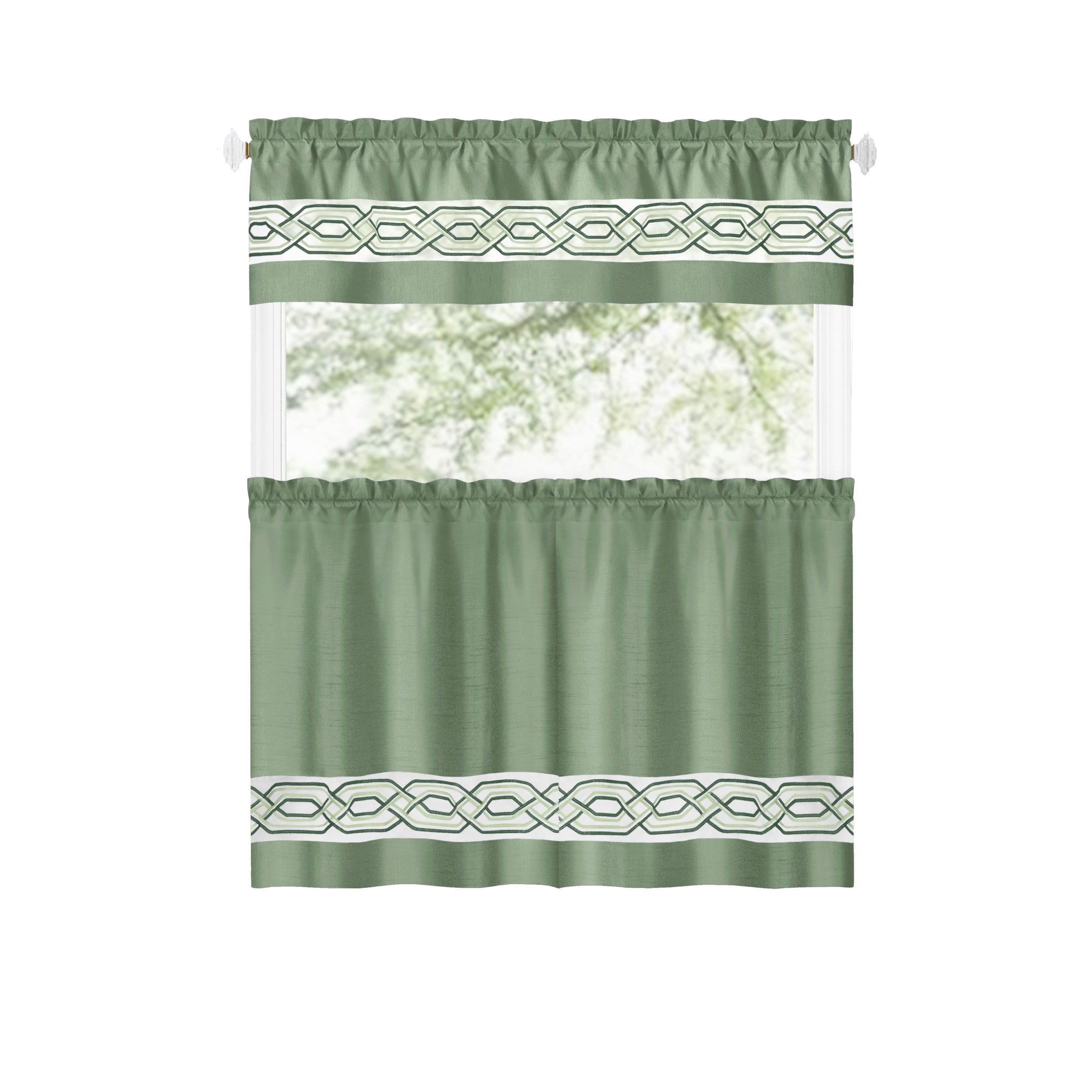 Achim PATV24GR12 Paige 24-Inches Green Polyester Rod pocket Valance and tier set