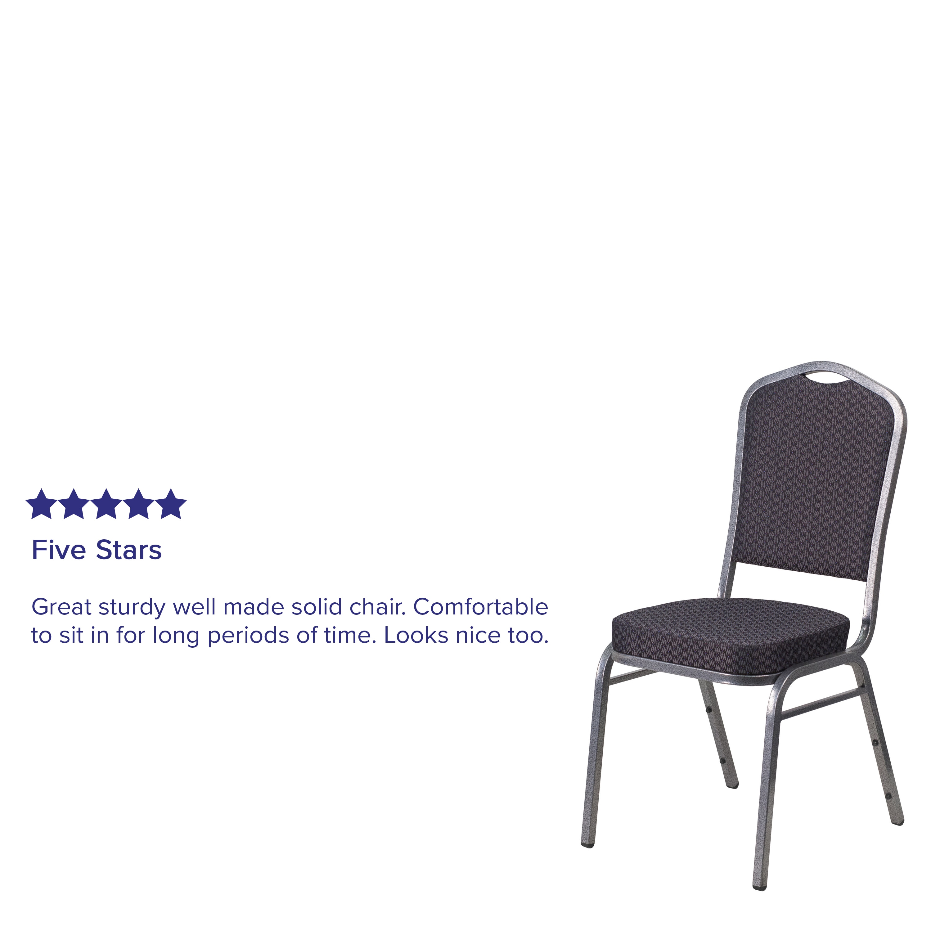 Elegant Crown Back Banquet Chair in Black Fabric with Silver Vein Frame