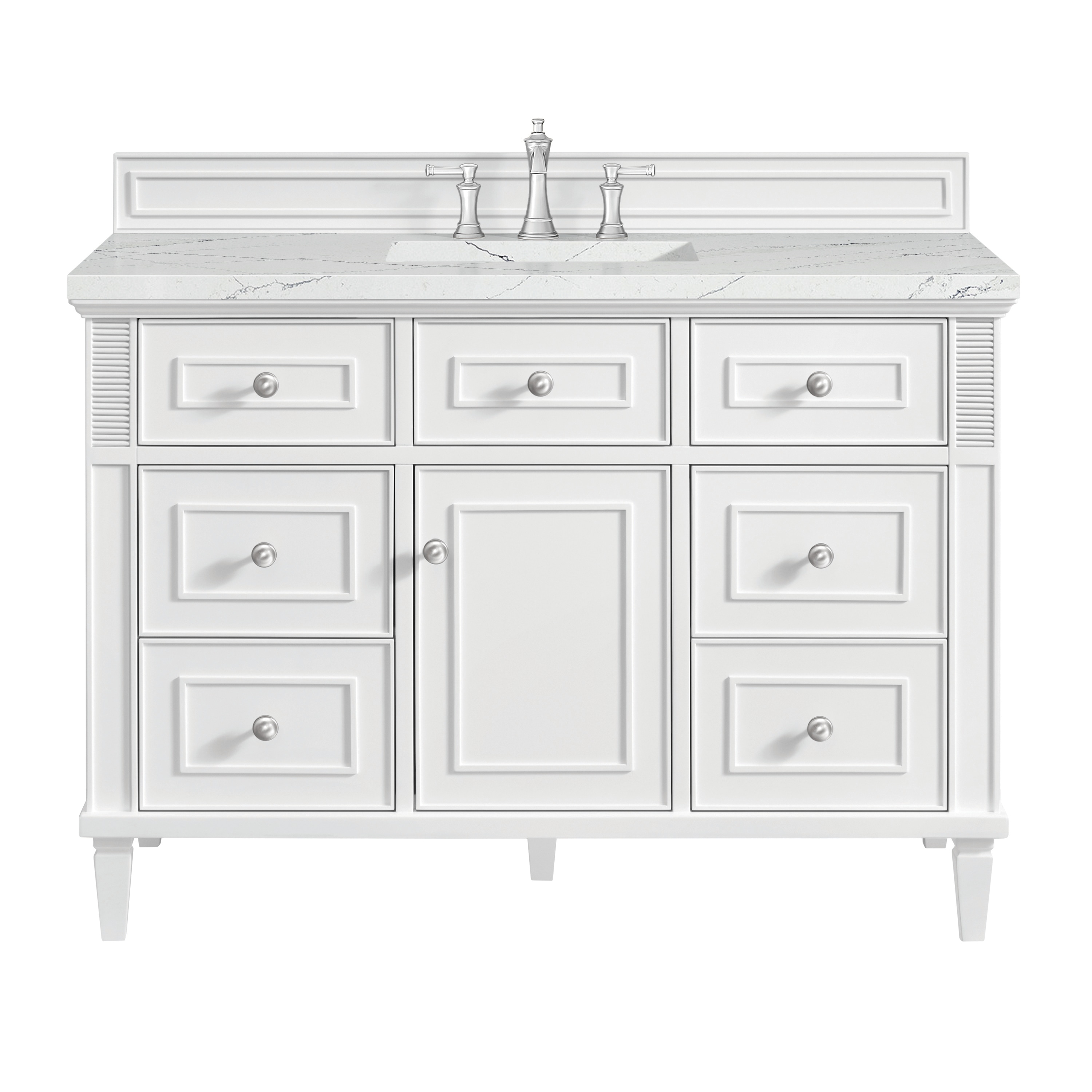 James Martin Vanities 424-V48-BW-3ENC Lorelai 48-in Bright White Undermount Single Sink Bathroom Vanity with Ethereal Noctis Quartz Top