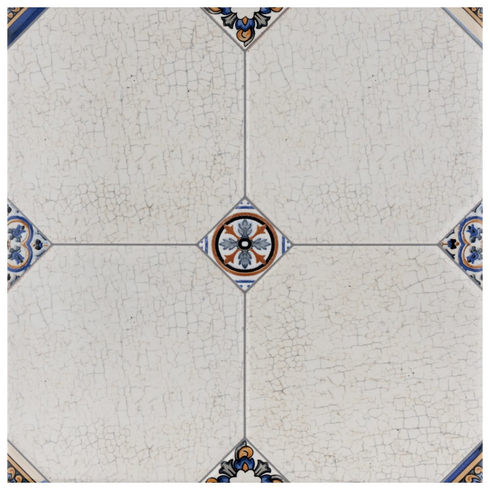Affinity Tile S1FEM13MNB Sample- Manises Blanco 13-in x 13-in Glossy Ceramic Stone Look Floor and Wall Tile