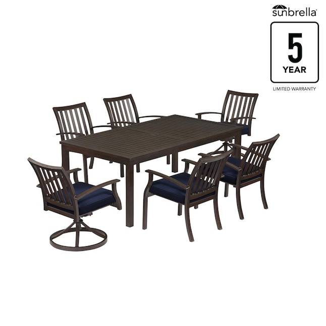 Gatewood 7 Piece Brown Patio Dining Set With Blue Sunbrella Cushions In The Sets Department At Com - Canvas Patio Furniture Replacement Parts