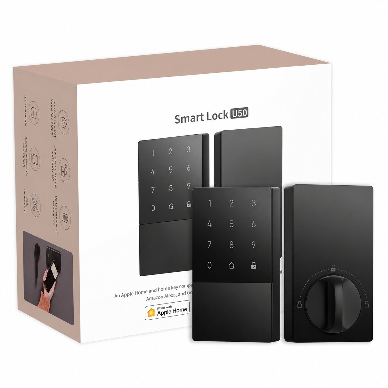 AOIZGMY  Smart Lock U50 Keyless Entry Door Lock with Bluetooth App Control Supports Apple Home Key HomeKit Matter Google Home Alexa IFTTT Black