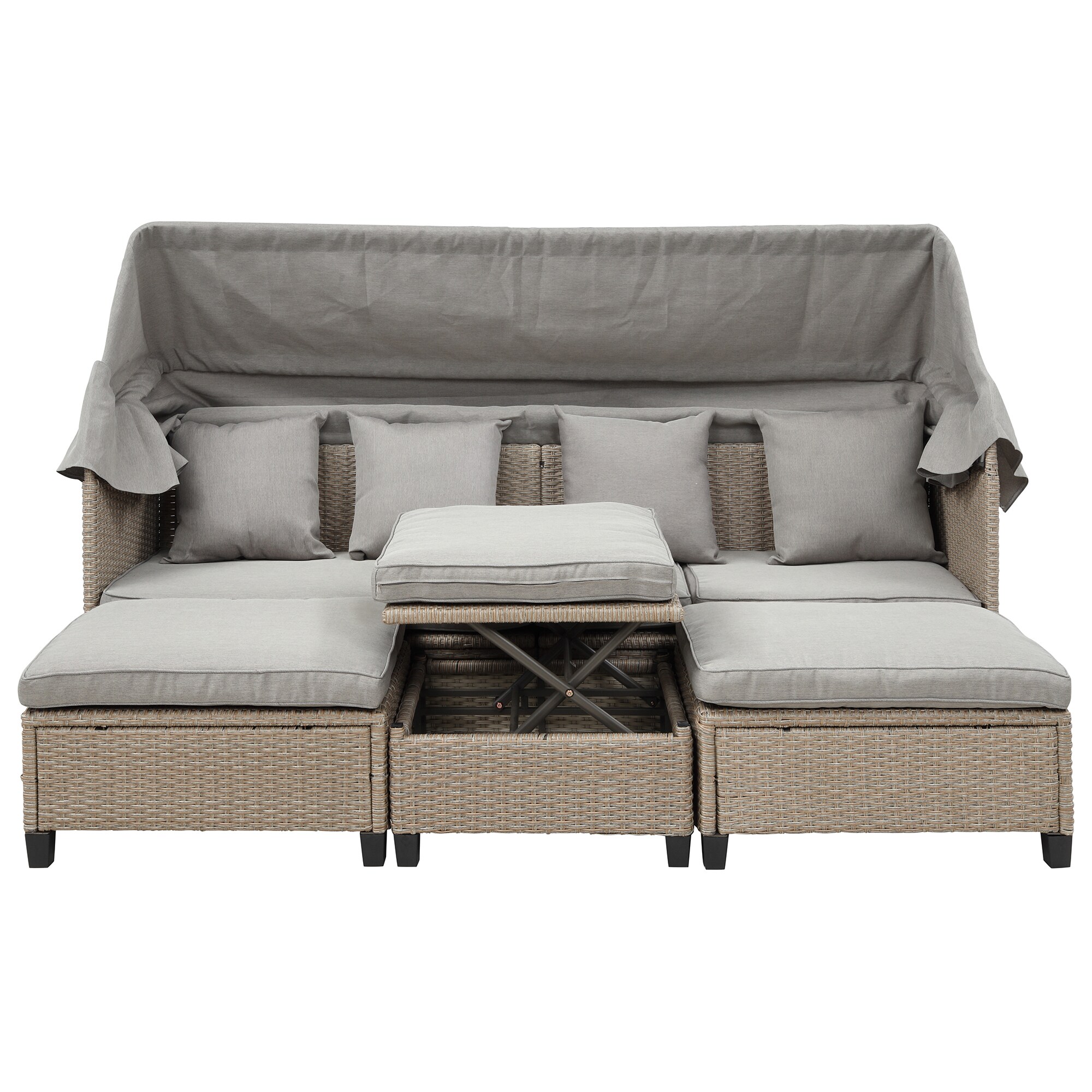Nestfair HPTP121E Patio Furniture Sets Wicker Outdoor Sofa with Gray Cushions and Rattan Frame