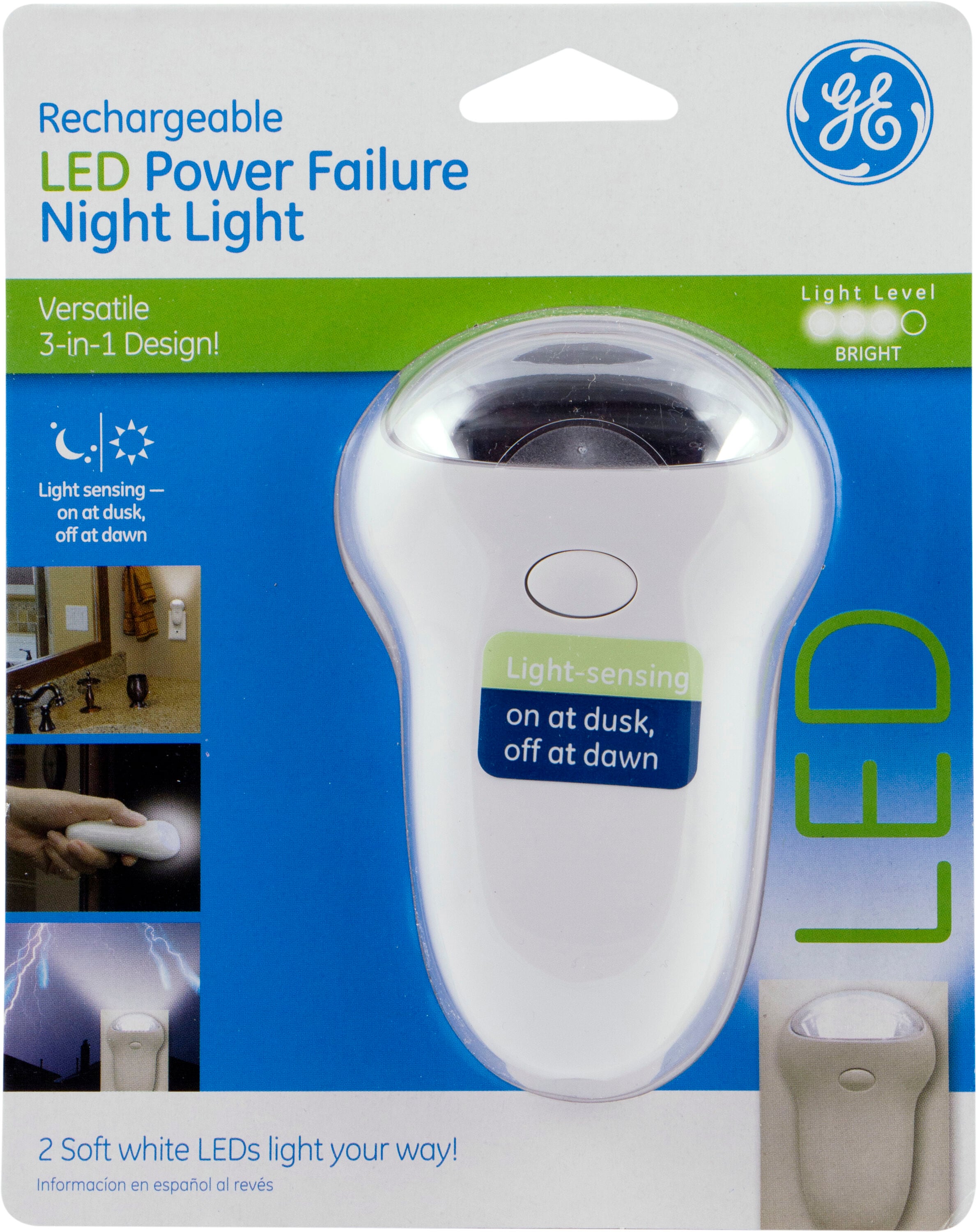 GE 3-in-1 Rechargeable Power Failure LED Night Light, White