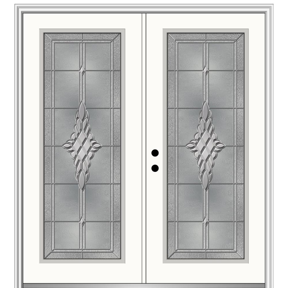 MMI DOOR ZZ366261R 72-in x 80-in x 6-9/16-in Fiberglass Full lite Right-hand inswing Alabaster Painted Prehung Double Front Door with Brickmould Insulating core