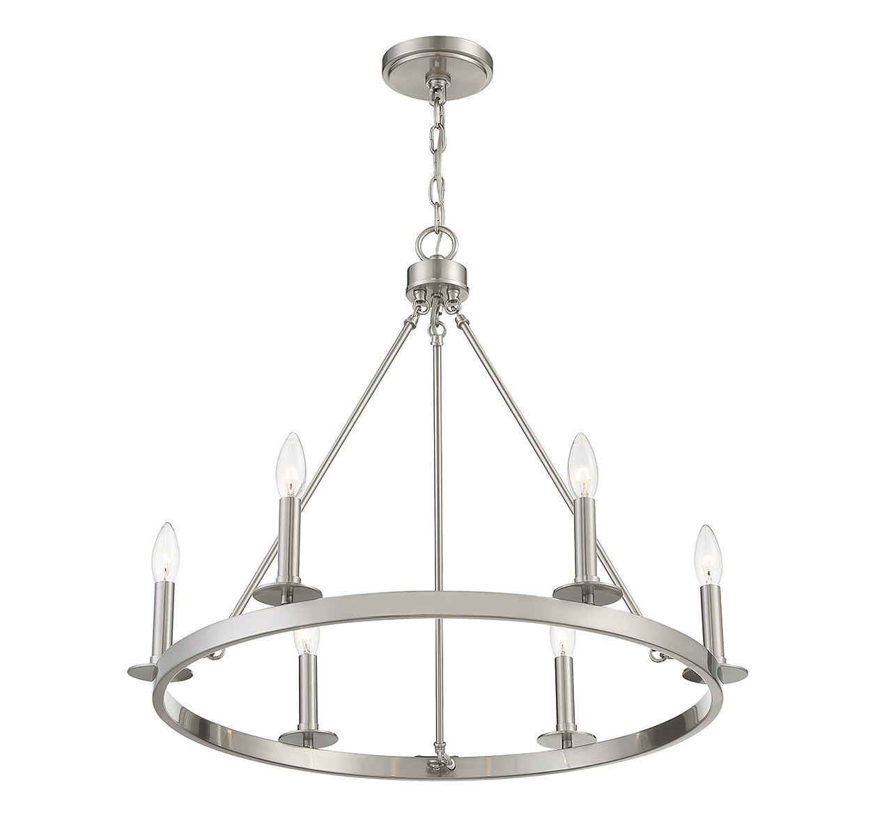 Brushed Nickel 6-Light Wagon Wheel Chandelier
