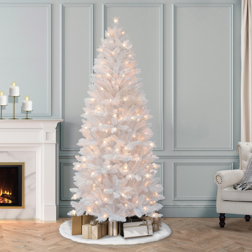 Puleo International 7-ft Pine Pre-lit White Artificial Christmas Tree ...