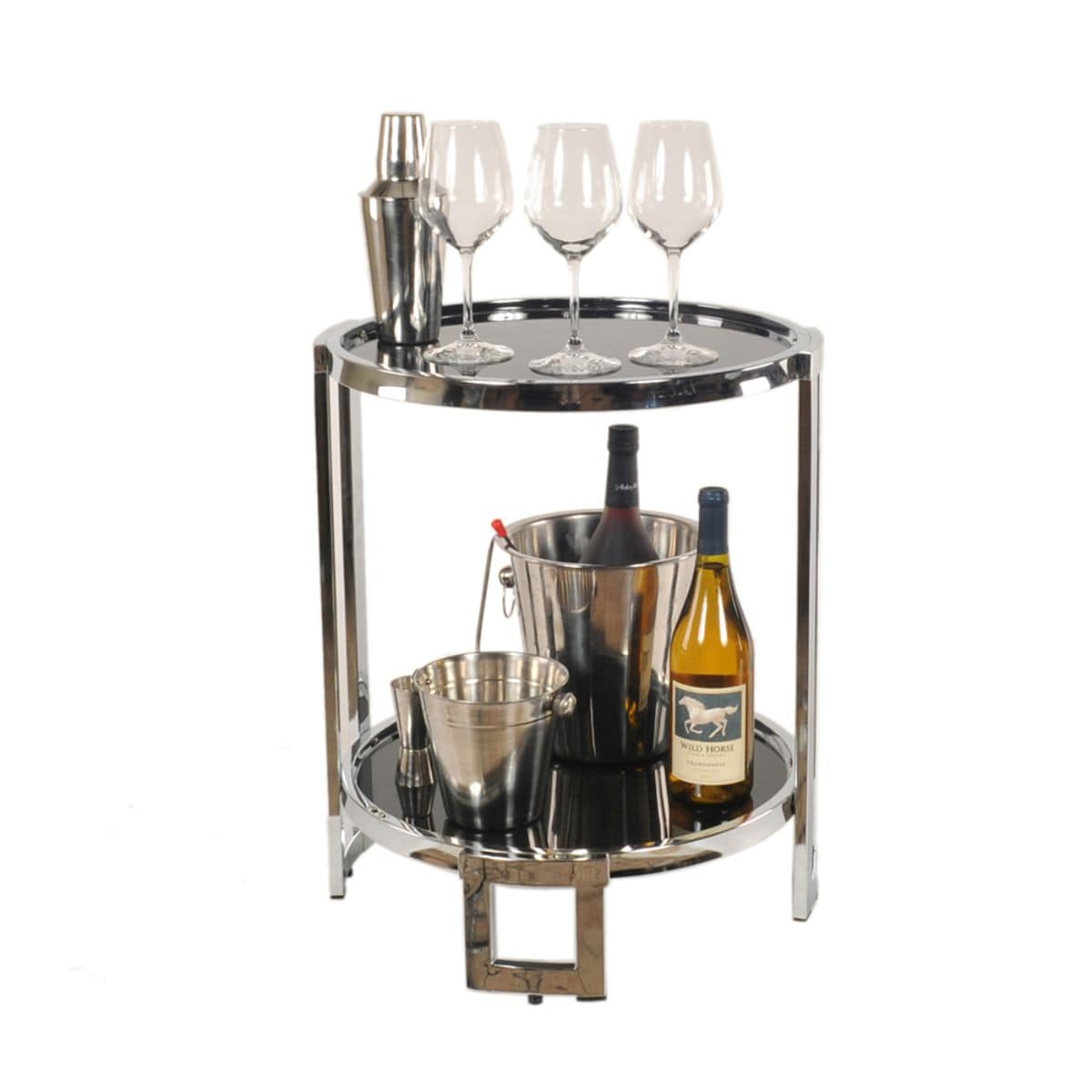 HomeRoots 364167 Dahlia 18.75-in W x 22-in H Chrome Glass Round Modern End Table Assembly Required