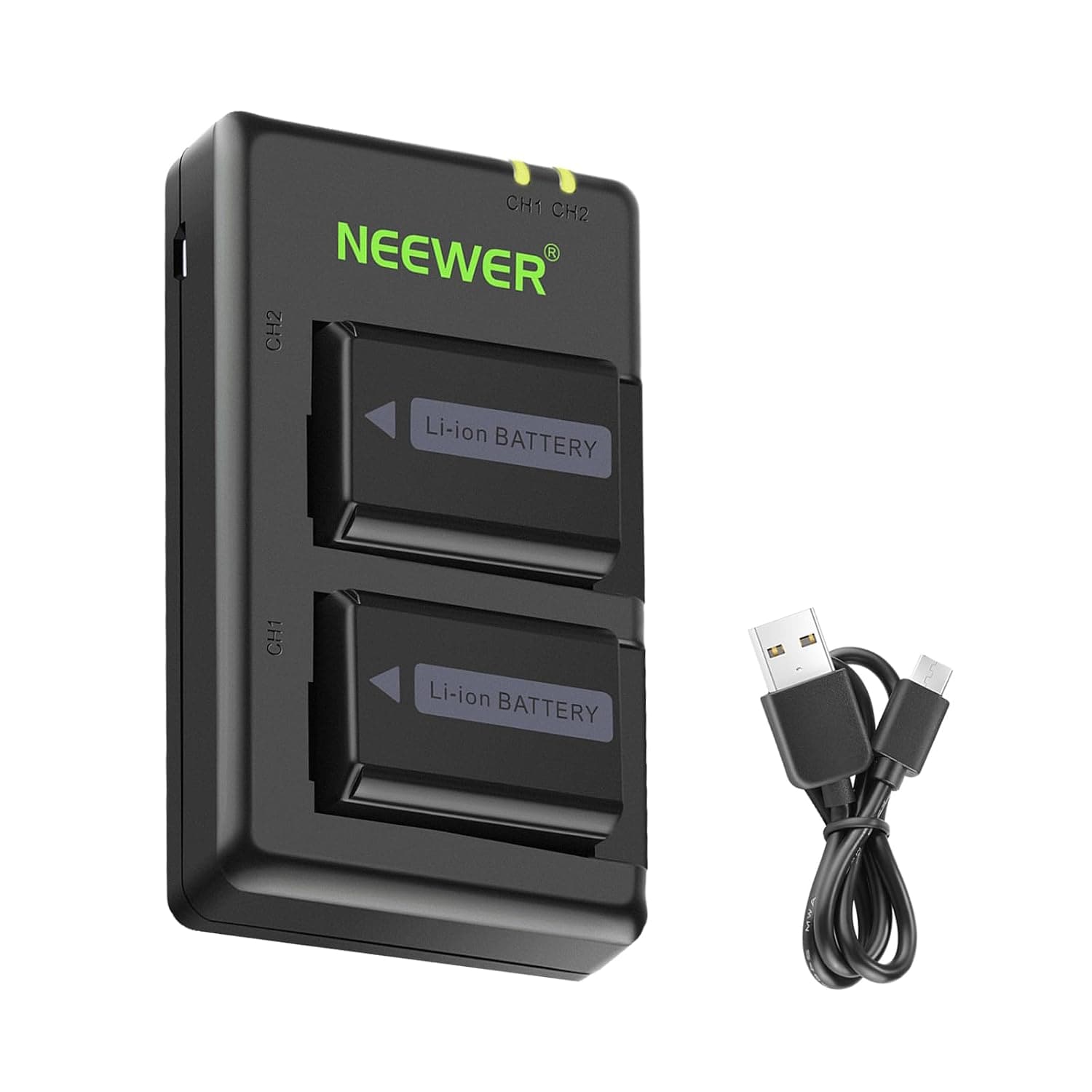 NEEWER 2-Pack NP-FW50 Replacement Li-Ion Batteries 1100mAh with Dual USB Charger Compatible with Sony ZV-E10 A7 A7R A7RII A7II A7SII A6000 A6300 A6400 A6500 RX10 Series Cameras
