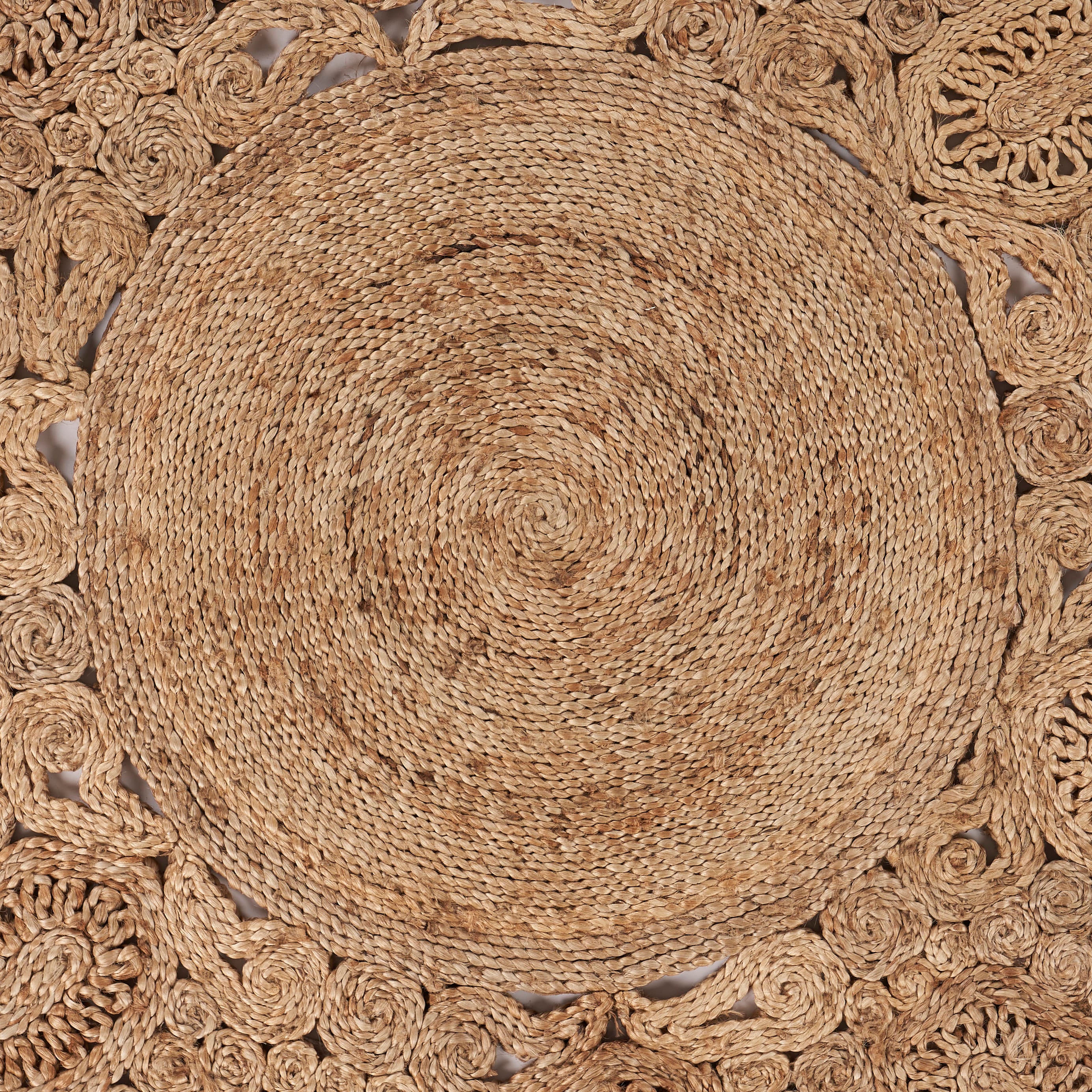 Handmade Natural Jute Round Braided Floral Area Rug