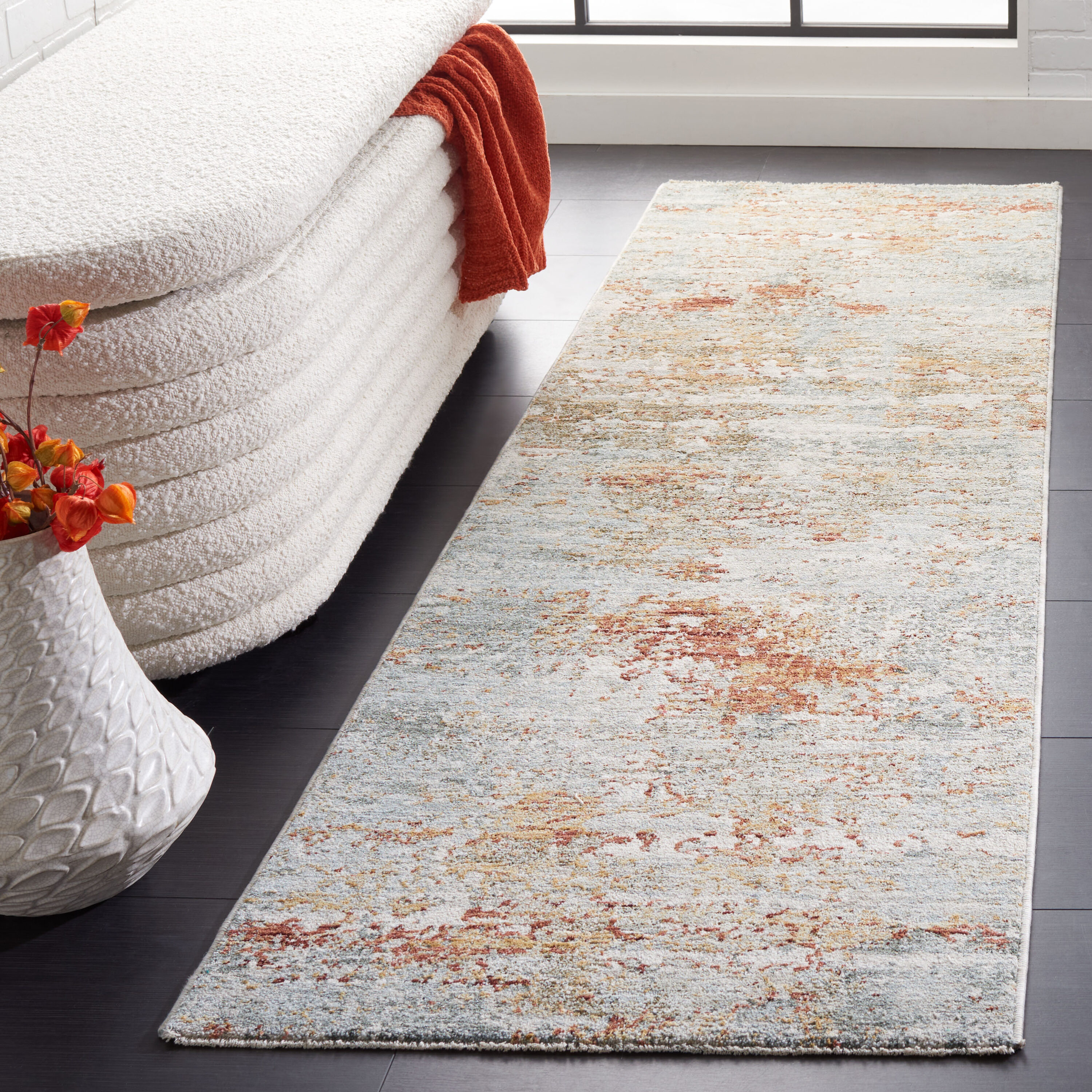 Safavieh ADN200M-28 Adrianna 2 x 8 (ft) Loomed Polyester Blue/Rust Rectangular Indoor Abstract Runner rug