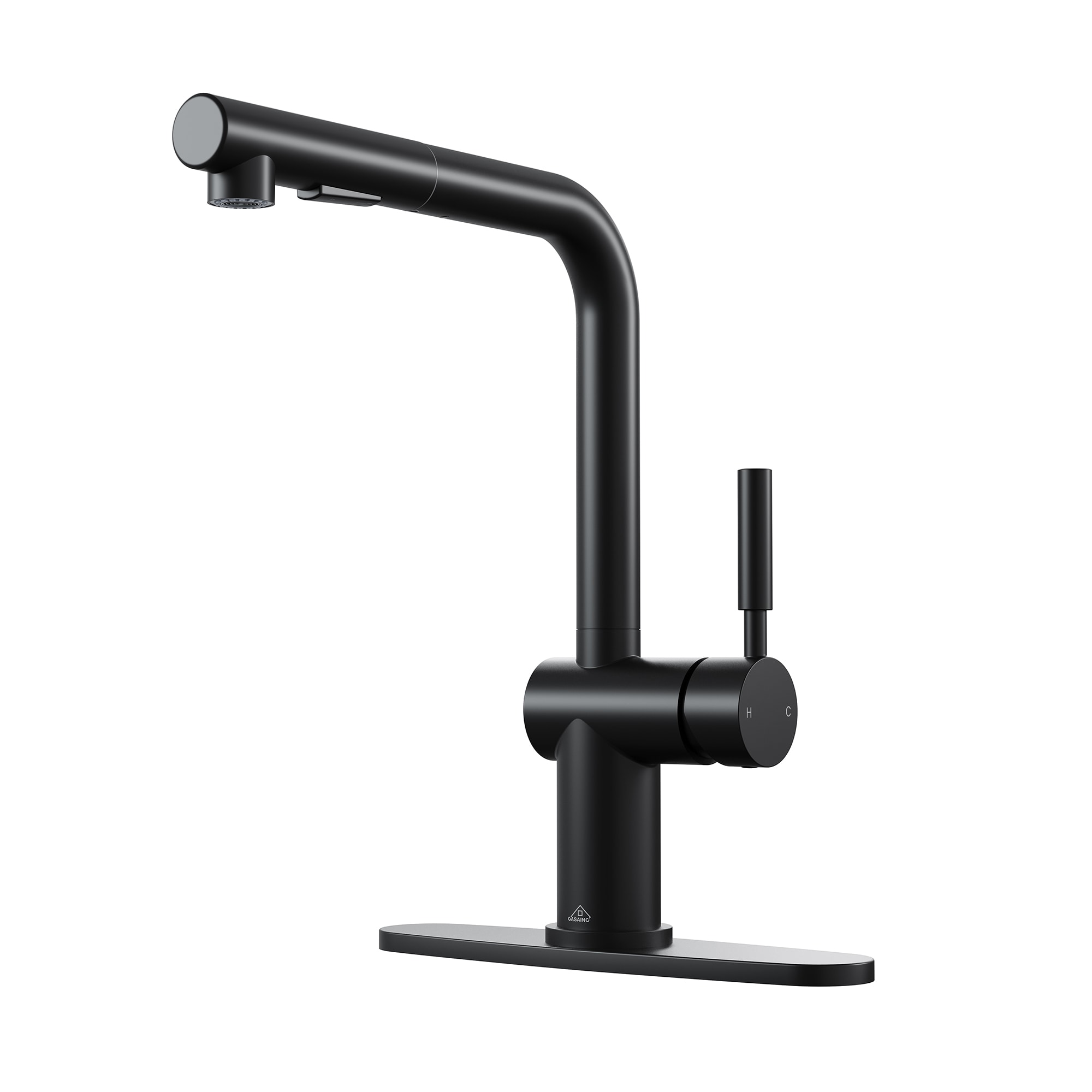 Mondawe MD-D83-MB Matte Black Single Handle Deck-mount Pull-out Kitchen Faucet with Sprayer ( Deck Plate Included )