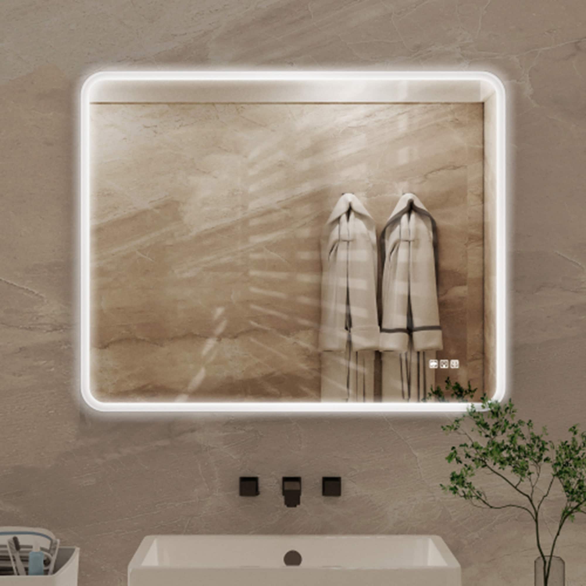 ExBrite X4BM4032 40-Inches x 32-Inches Framed Rectangle Dimmable LED Lighted Fog Free Bathroom Vanity Mirror ( White )