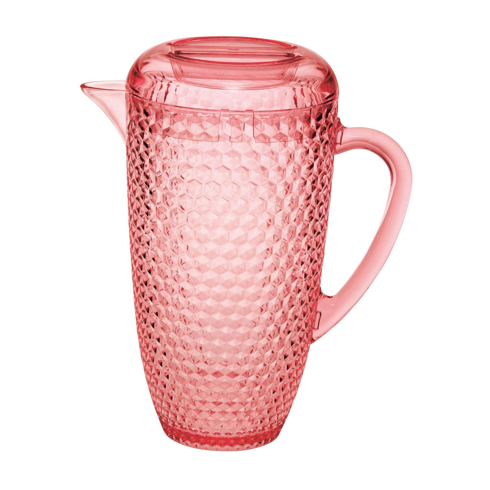 Slickblue 80 oz Acrylic Blue/Pink Convex Bowl Pitcher with Textured Finish Drink Server for Kitchen Dining and Outdoor Entertaining