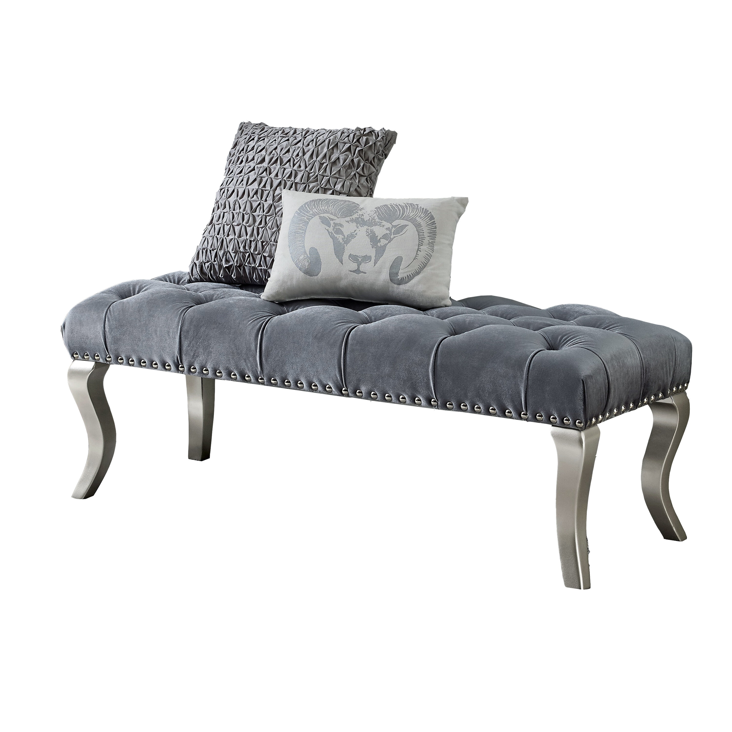 Roundhill Furniture CB007GY Dcor Maxum Midcentury Grey Accent Bench 48-in x 18-in x 18-in